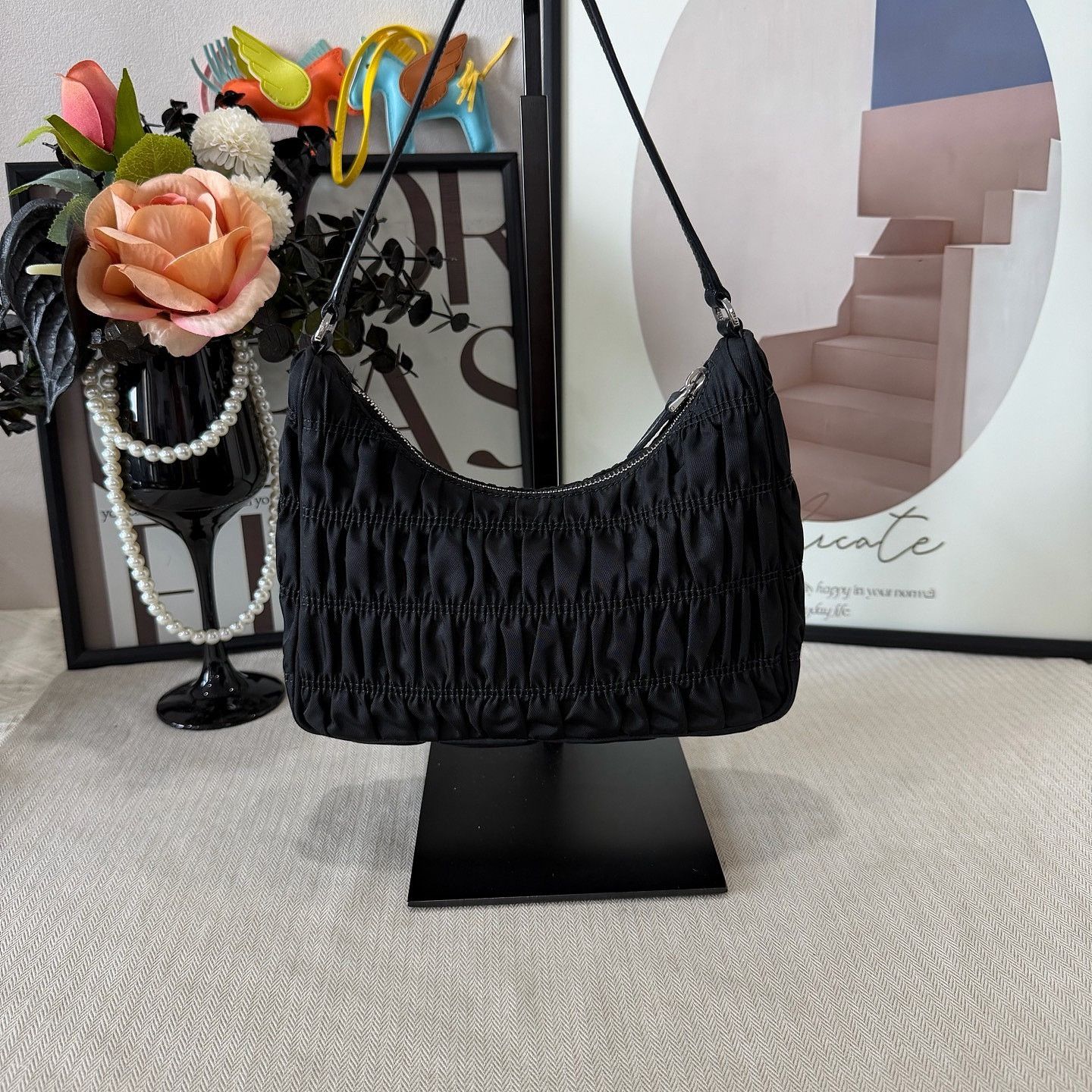 Prada Prada Ruched Nylon Re-Edition Hobo Bag Size ONE SIZE - 3 Thumbnail
