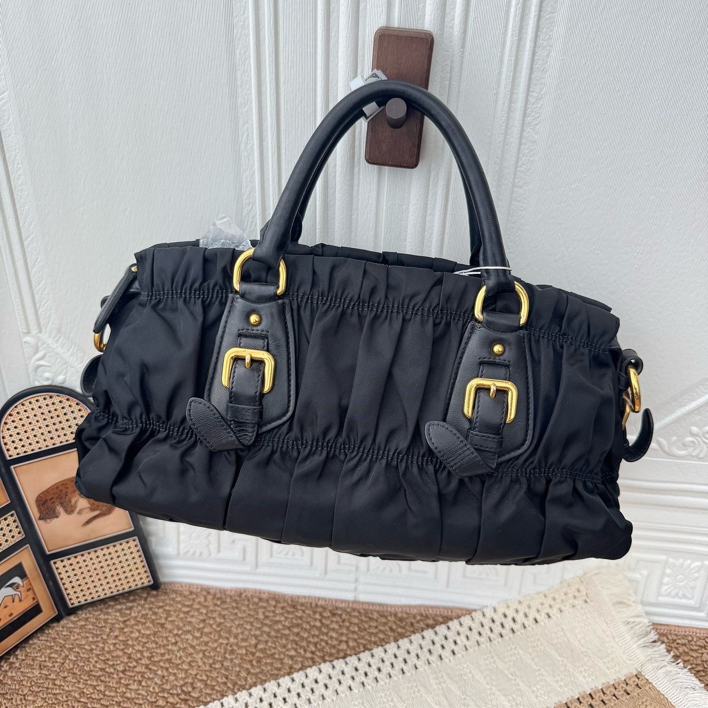 Prada Prada Ruched Nylon Handle Bag Size ONE SIZE - 3 Thumbnail