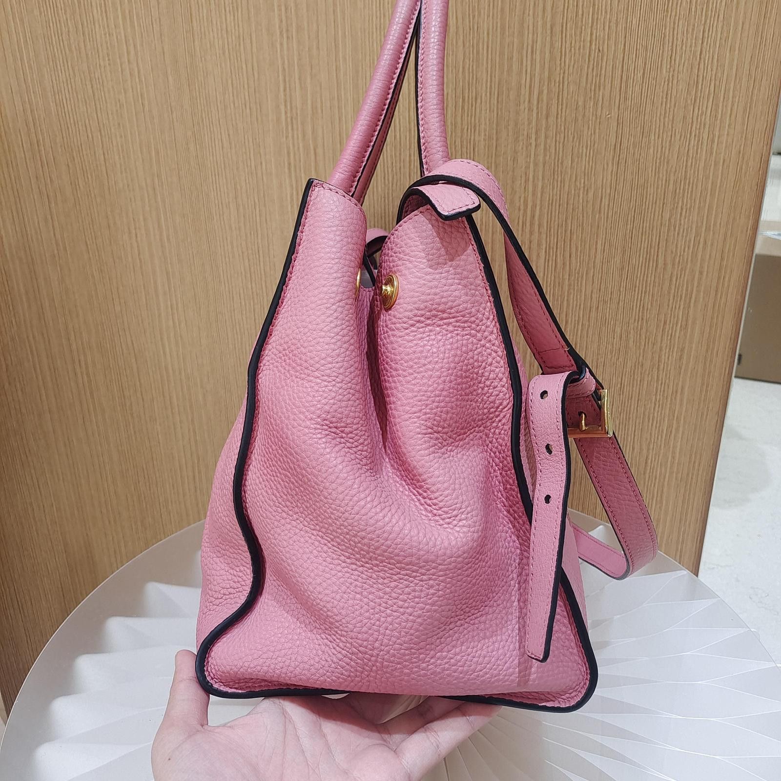 Prada Prada Pink Pebbled Leather Handle Bag Size ONE SIZE - 4 Thumbnail
