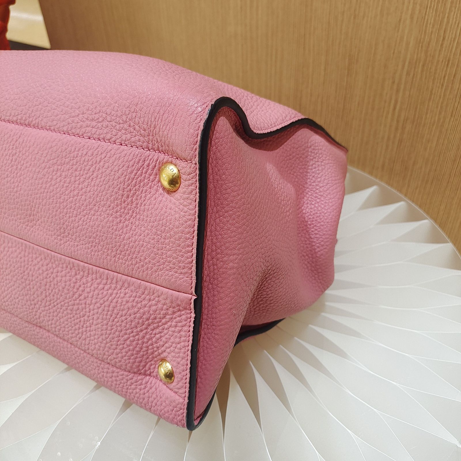 Prada Prada Pink Pebbled Leather Handle Bag Size ONE SIZE - 9 Thumbnail