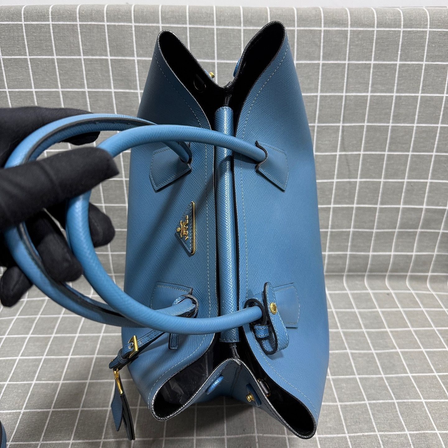Prada Prada Double Saffiano Leather Tote Blue Size ONE SIZE - 8 Thumbnail