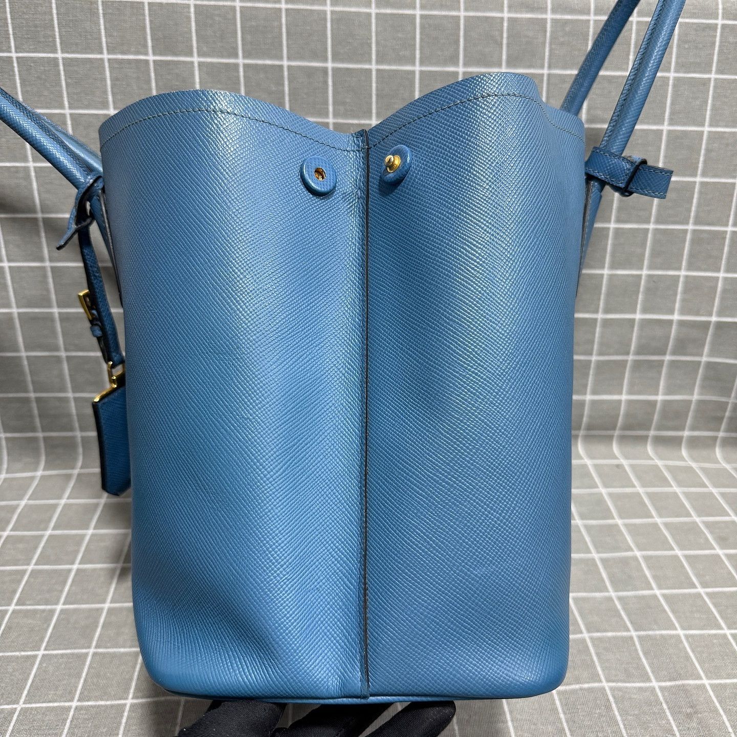 Prada Prada Double Saffiano Leather Tote Blue Size ONE SIZE - 7 Thumbnail