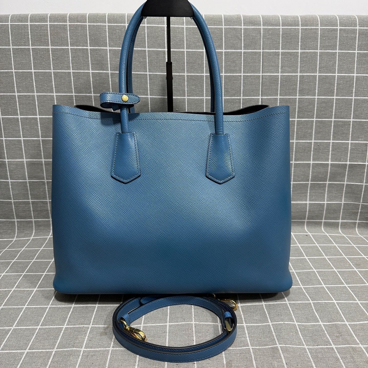 Prada Prada Double Saffiano Leather Tote Blue Size ONE SIZE - 3 Thumbnail