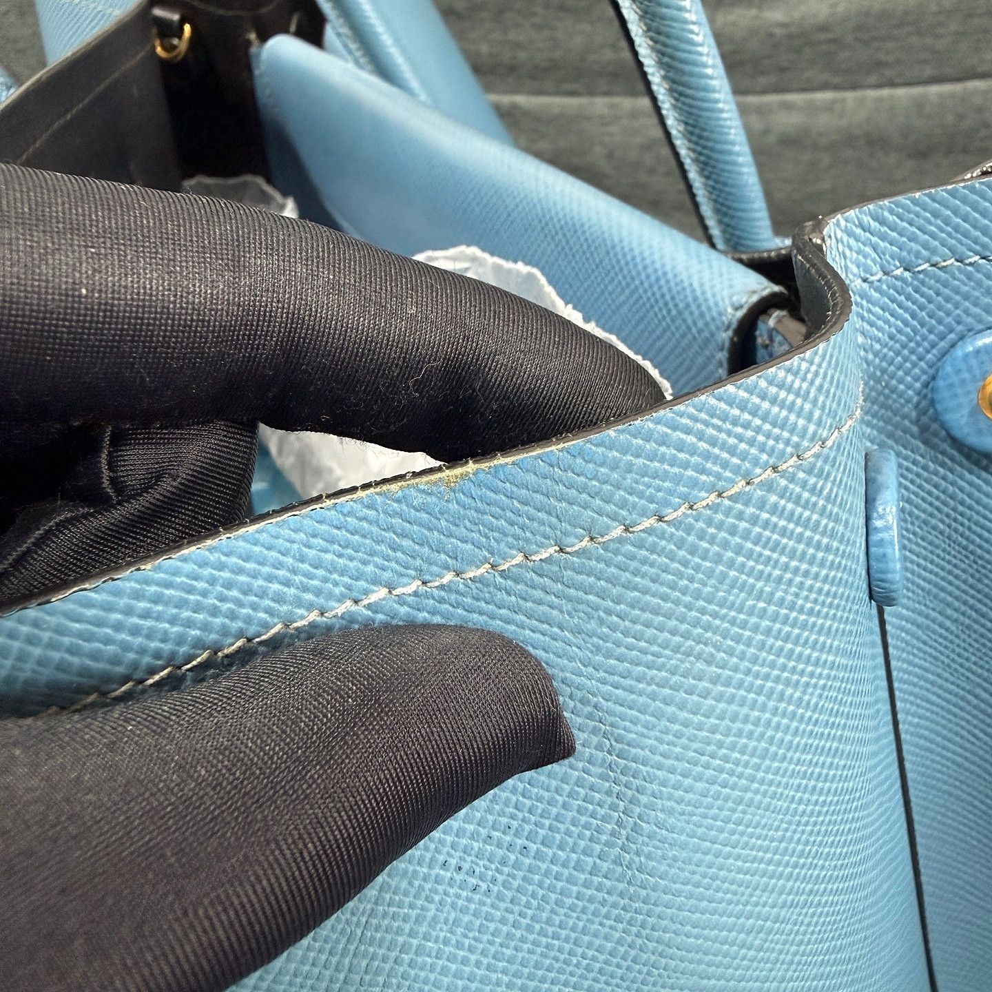 Prada Prada Double Saffiano Leather Tote Blue Size ONE SIZE - 17 Thumbnail