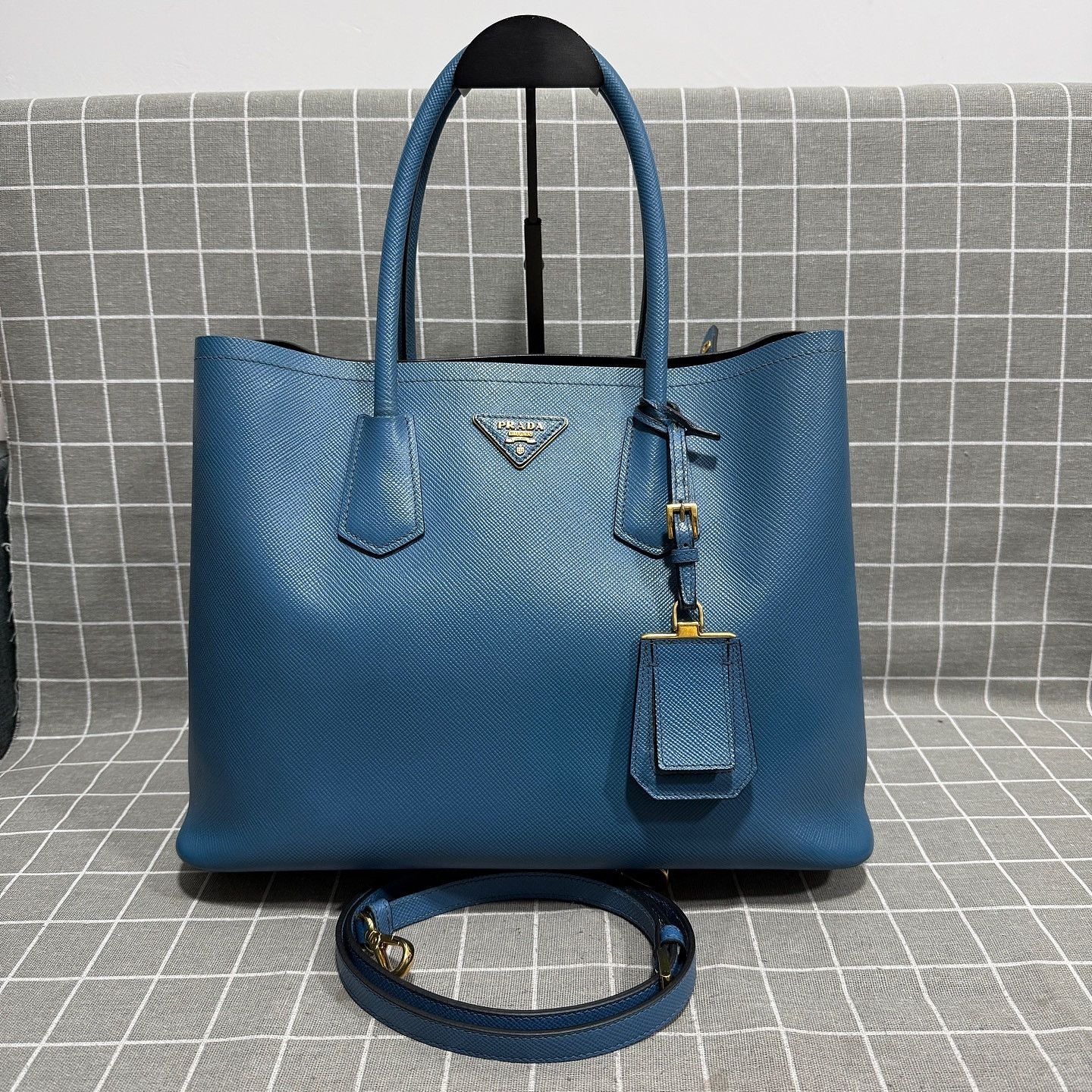 Prada Prada Double Saffiano Leather Tote Blue Size ONE SIZE - 2 Thumbnail