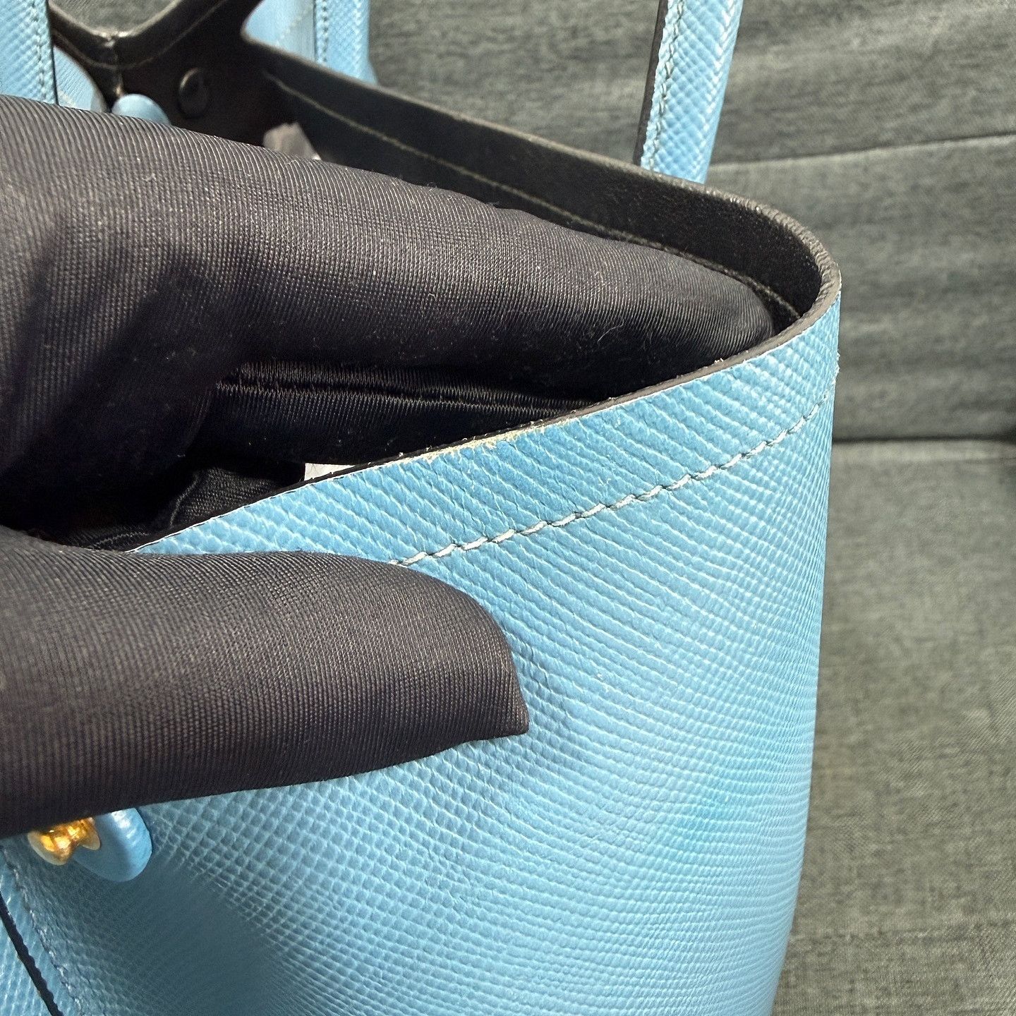 Prada Prada Double Saffiano Leather Tote Blue Size ONE SIZE - 16 Thumbnail