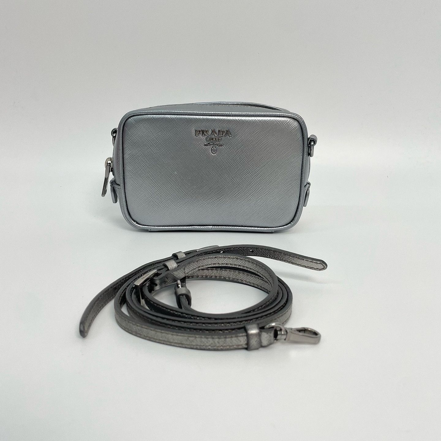 Prada Prada Silver Saffiano Leather Crossbody Bag Size ONE SIZE - 6 Thumbnail