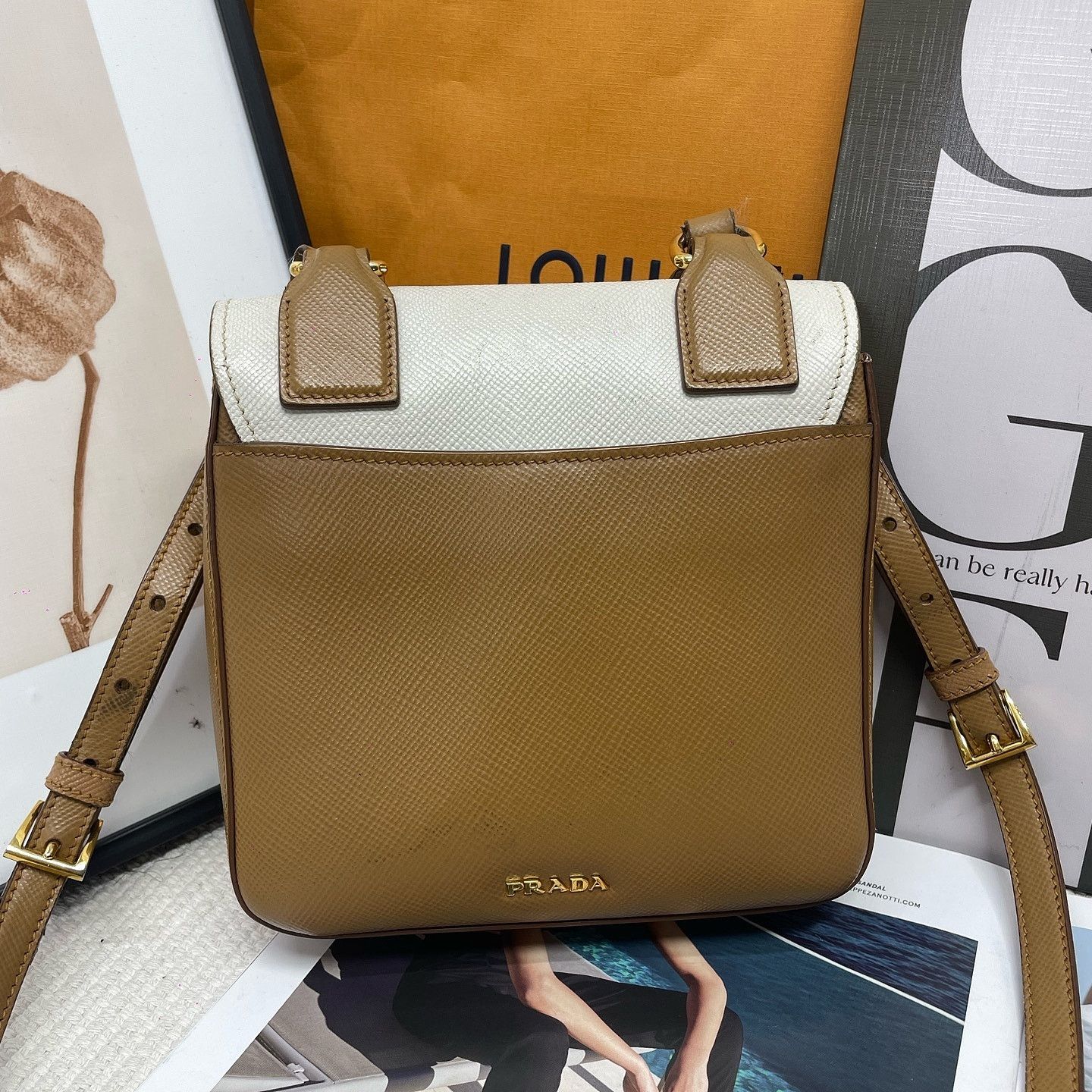 Prada Prada Two-Tone Saffiano Leather Shoulder Bag Size ONE SIZE - 3 Thumbnail