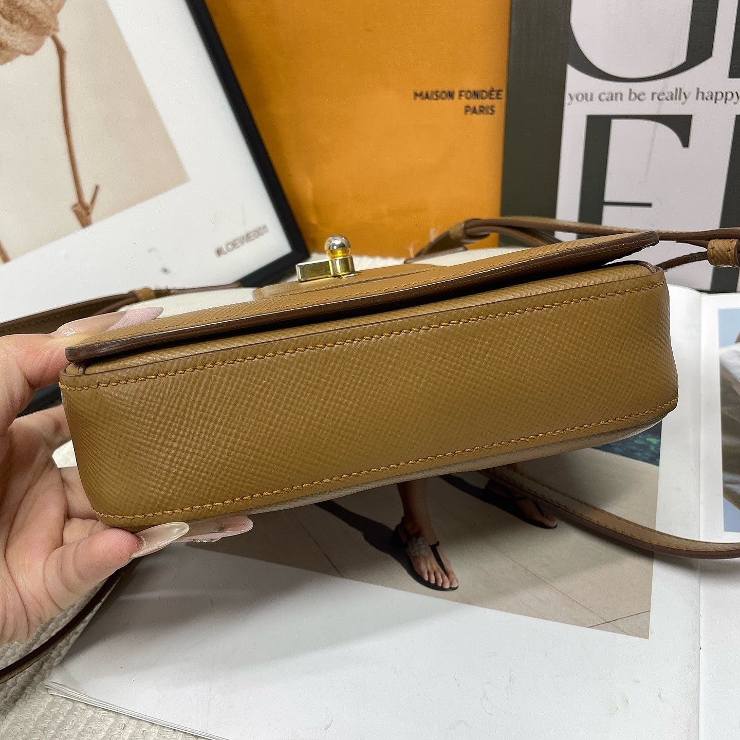 Prada Prada Two-Tone Saffiano Leather Shoulder Bag Size ONE SIZE - 4 Thumbnail
