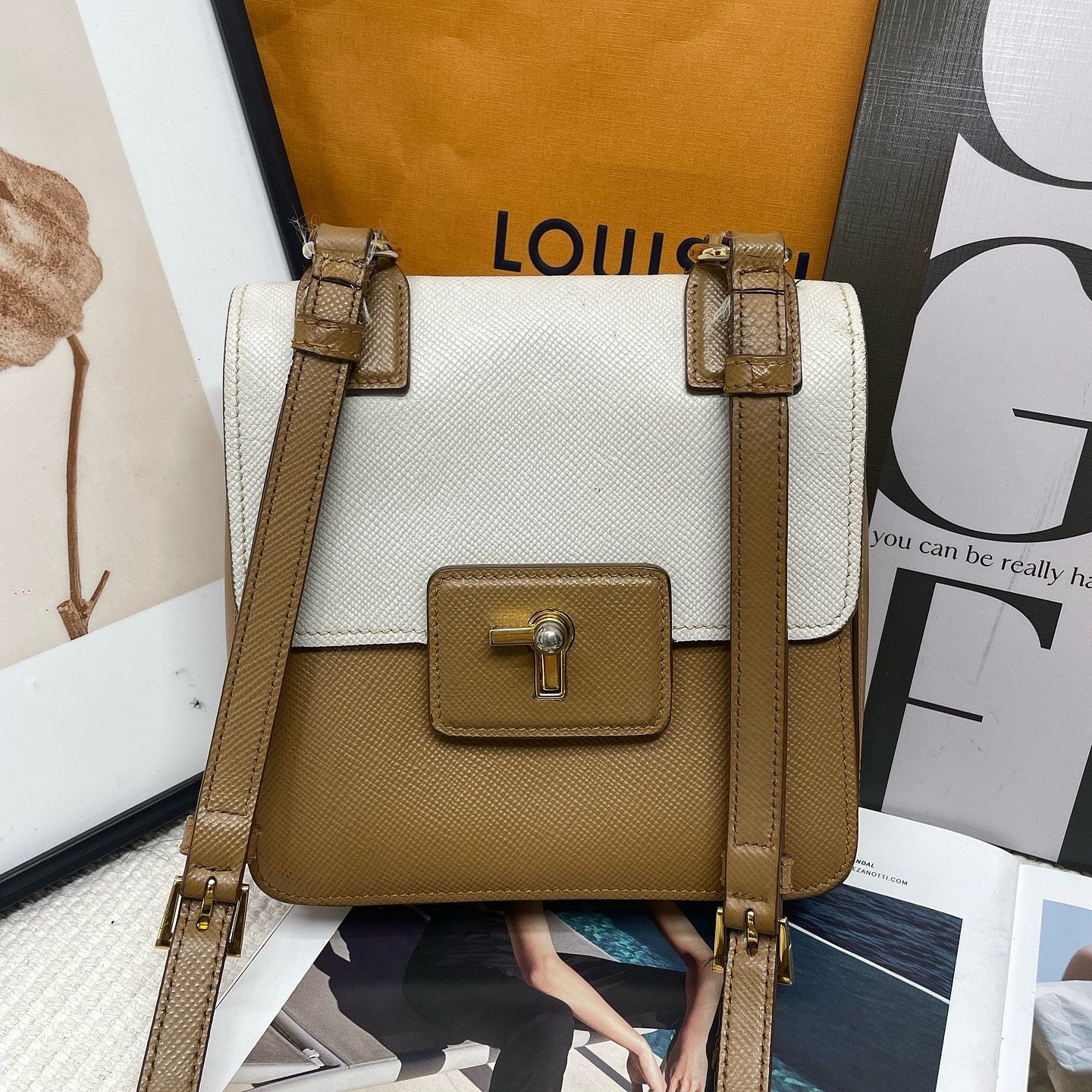 Prada Prada Two-Tone Saffiano Leather Shoulder Bag Size ONE SIZE - 2 Thumbnail