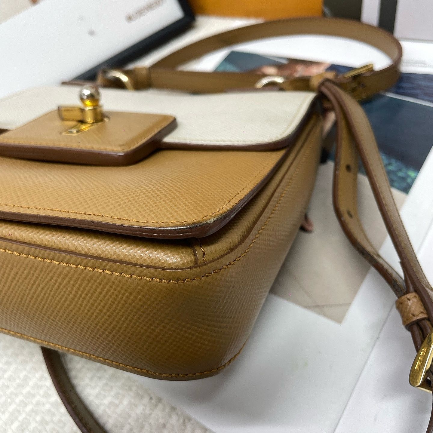 Prada Prada Two-Tone Saffiano Leather Shoulder Bag Size ONE SIZE - 20 Thumbnail