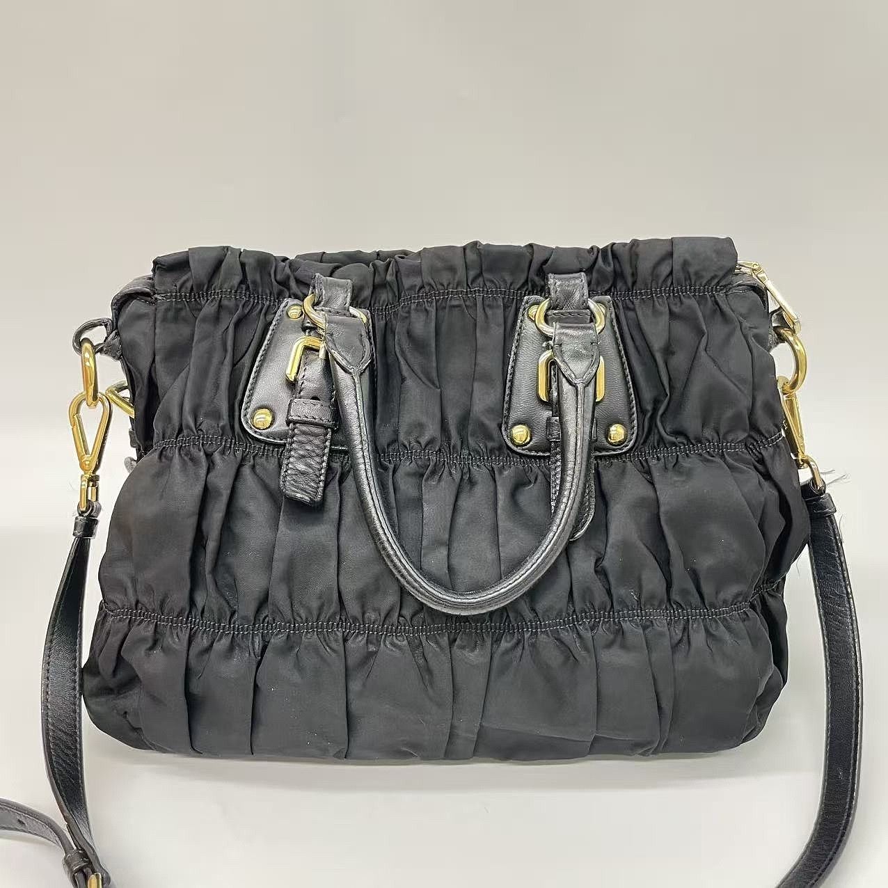 Prada Prada Ruched Nylon Gold Hardware Shoulder Bag Size ONE SIZE - 3 Thumbnail