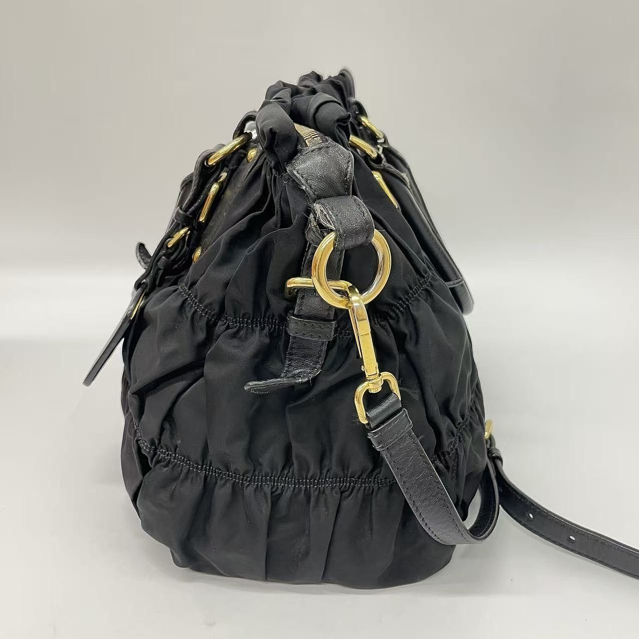 Prada Prada Ruched Nylon Gold Hardware Shoulder Bag Size ONE SIZE - 6 Thumbnail