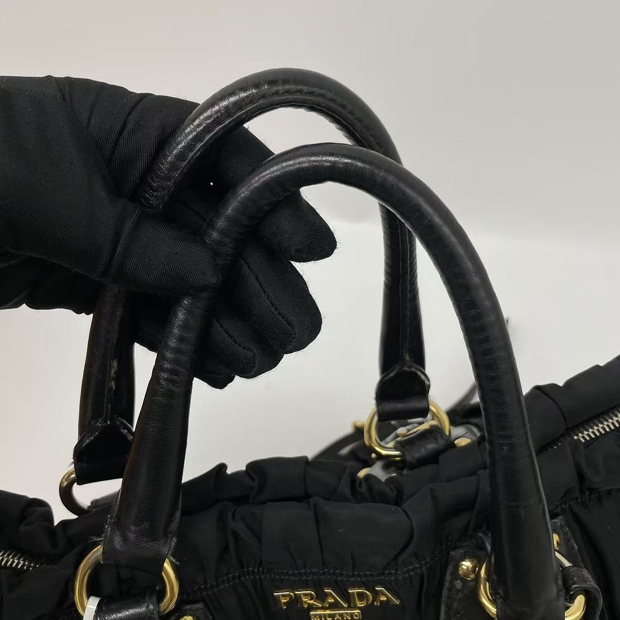 Prada Prada Ruched Nylon Gold Hardware Shoulder Bag Size ONE SIZE - 13 Thumbnail