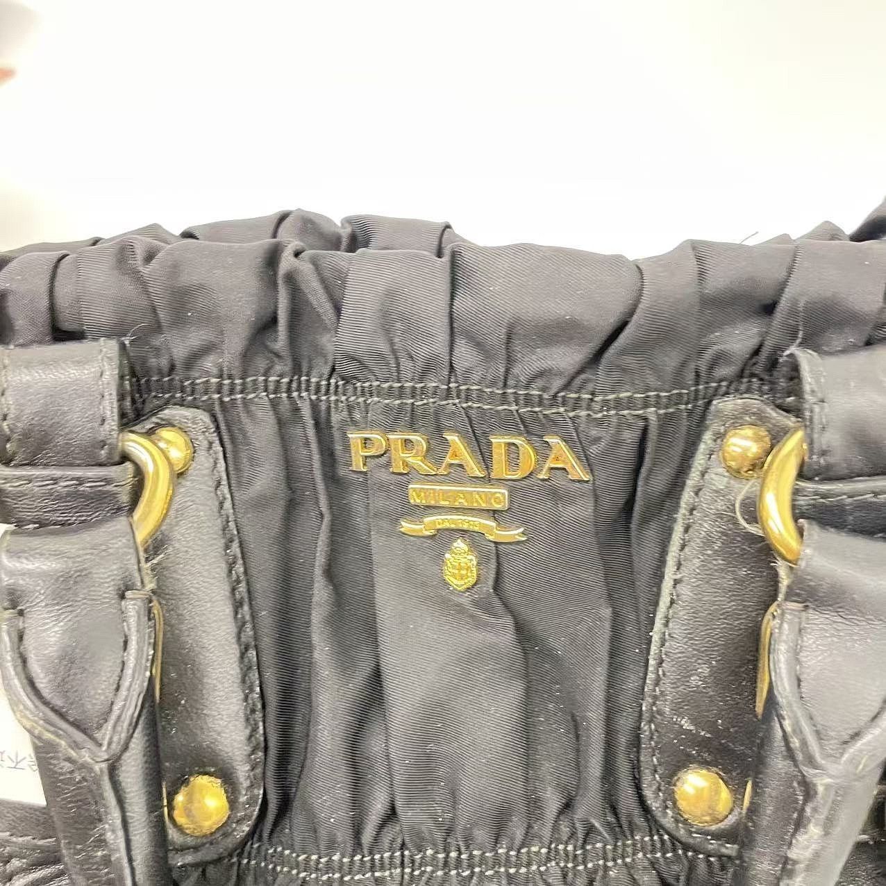 Prada Prada Ruched Nylon Gold Hardware Shoulder Bag Size ONE SIZE - 10 Thumbnail
