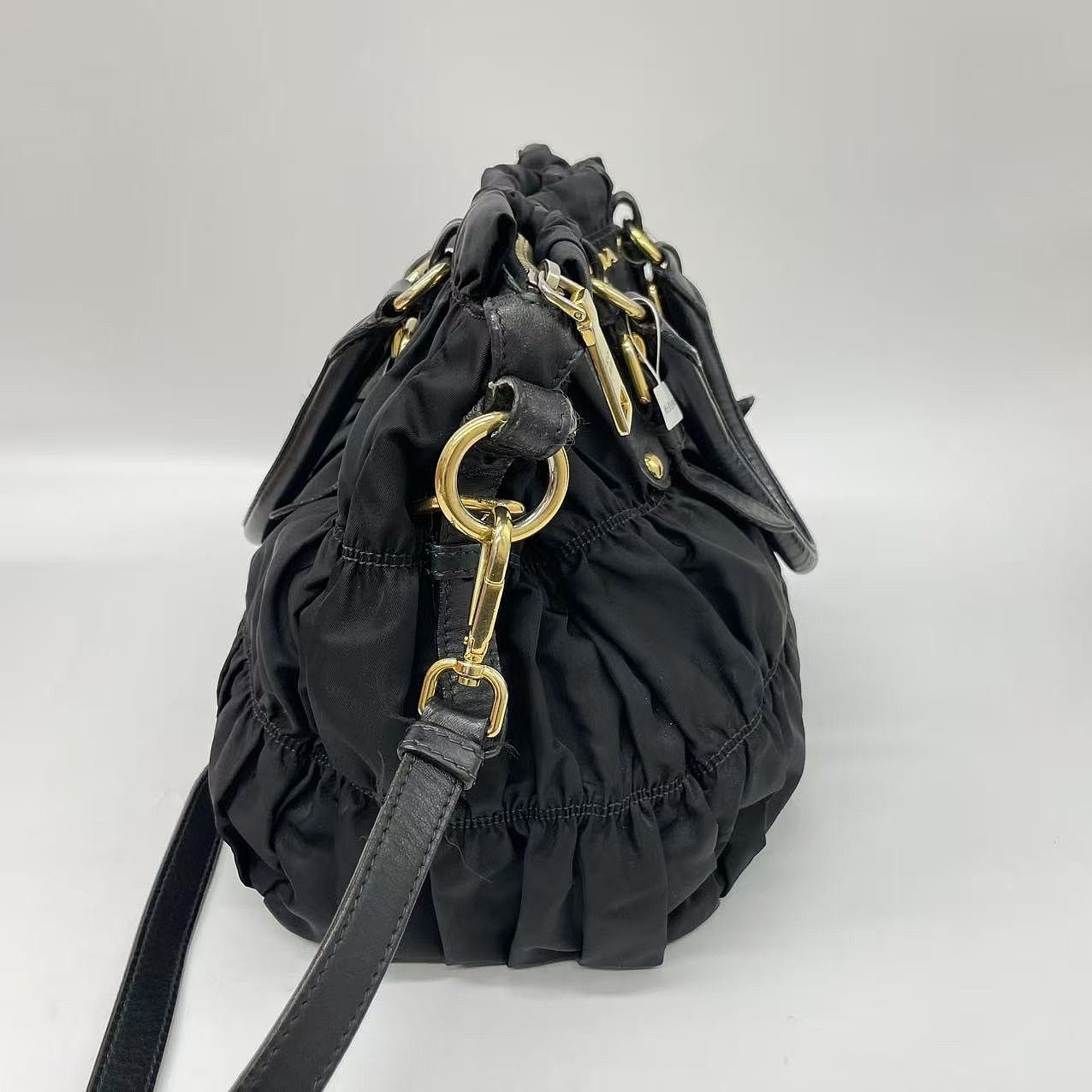 Prada Prada Ruched Nylon Gold Hardware Shoulder Bag Size ONE SIZE - 7 Thumbnail