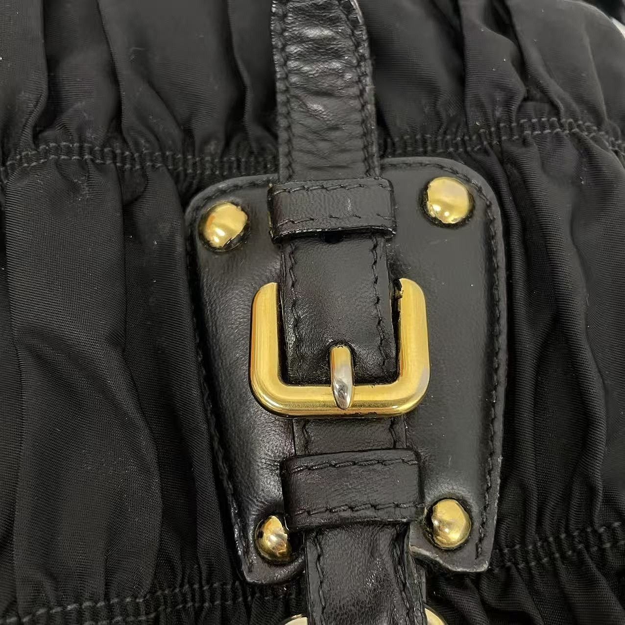 Prada Prada Ruched Nylon Gold Hardware Shoulder Bag Size ONE SIZE - 14 Thumbnail