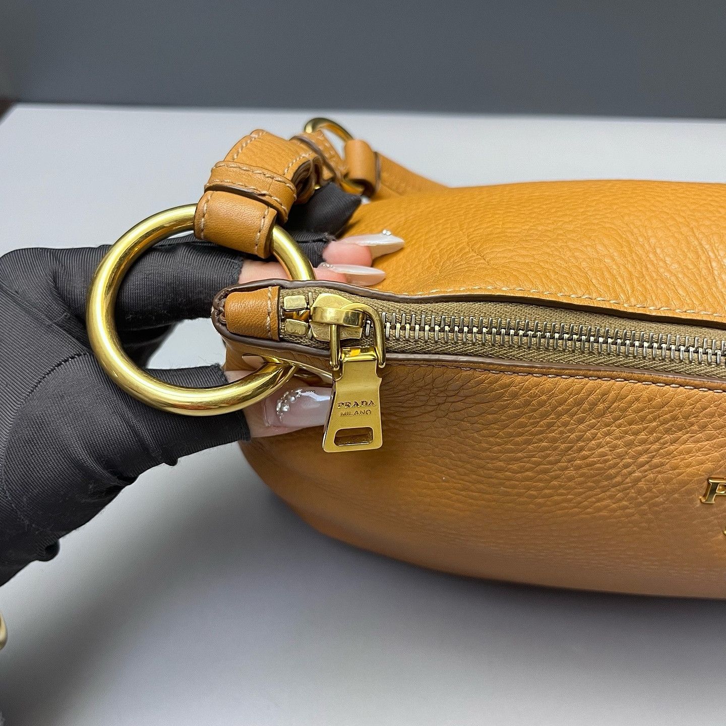 Prada Prada Orange Pebble Leather Shoulder Bag Size ONE SIZE - 13 Thumbnail