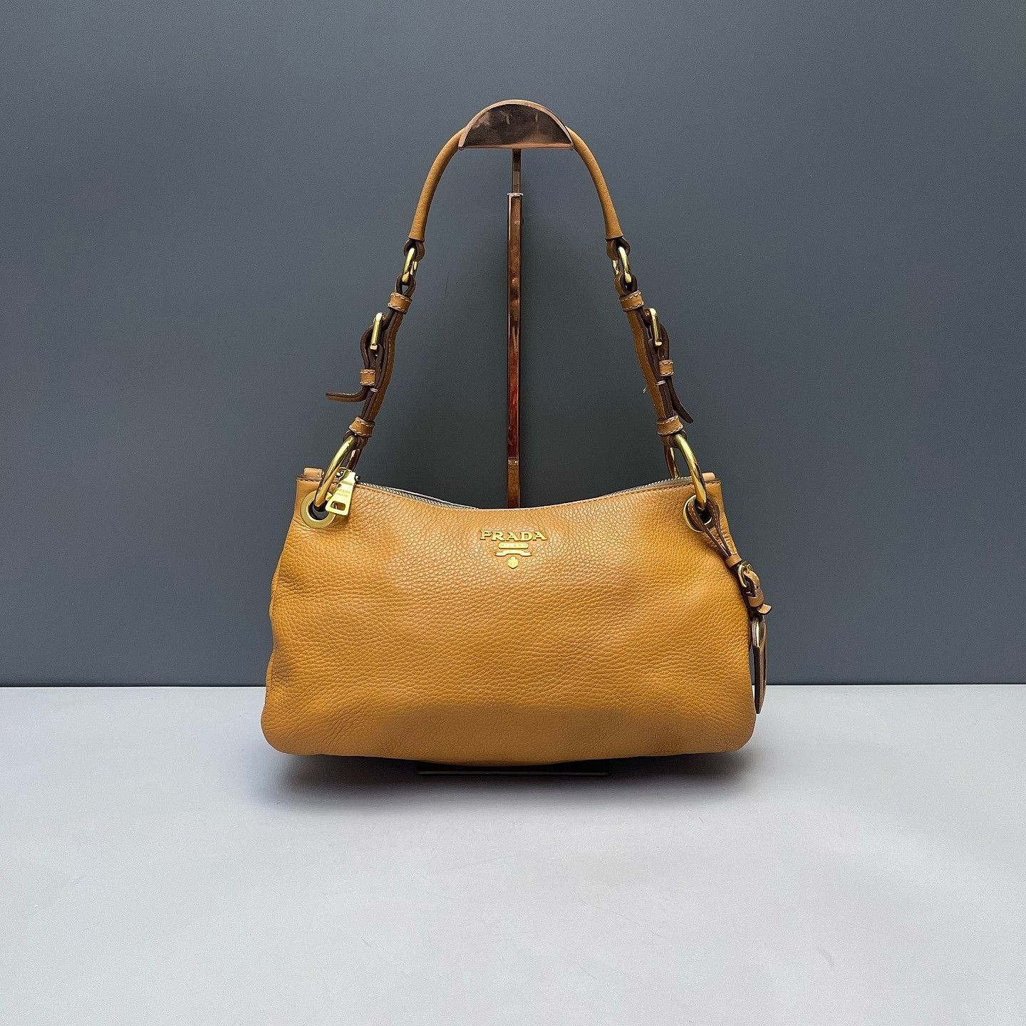 Prada Prada Orange Pebble Leather Shoulder Bag Size ONE SIZE - 8 Thumbnail