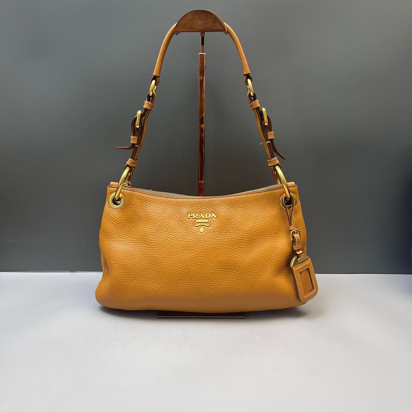 Prada Prada Orange Pebble Leather Shoulder Bag Size ONE SIZE - 2 Thumbnail