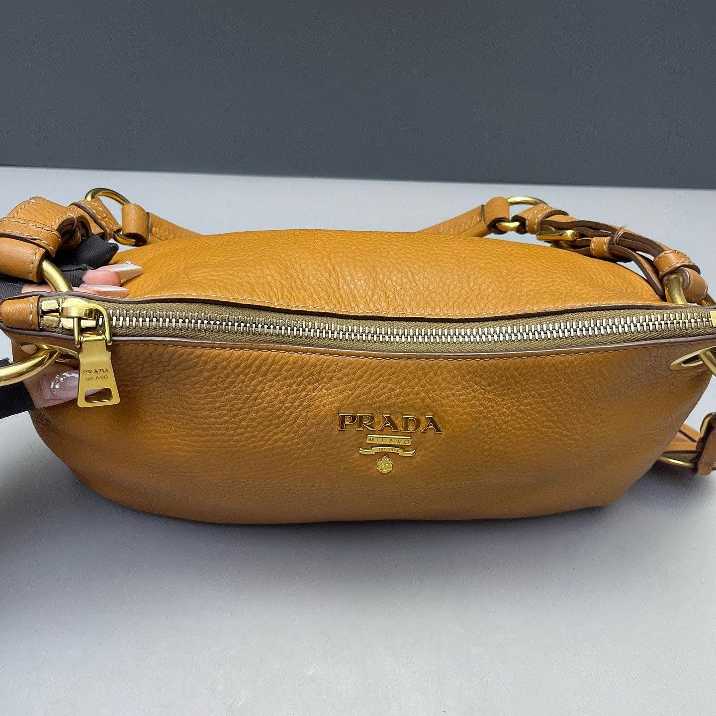 Prada Prada Orange Pebble Leather Shoulder Bag Size ONE SIZE - 14 Thumbnail