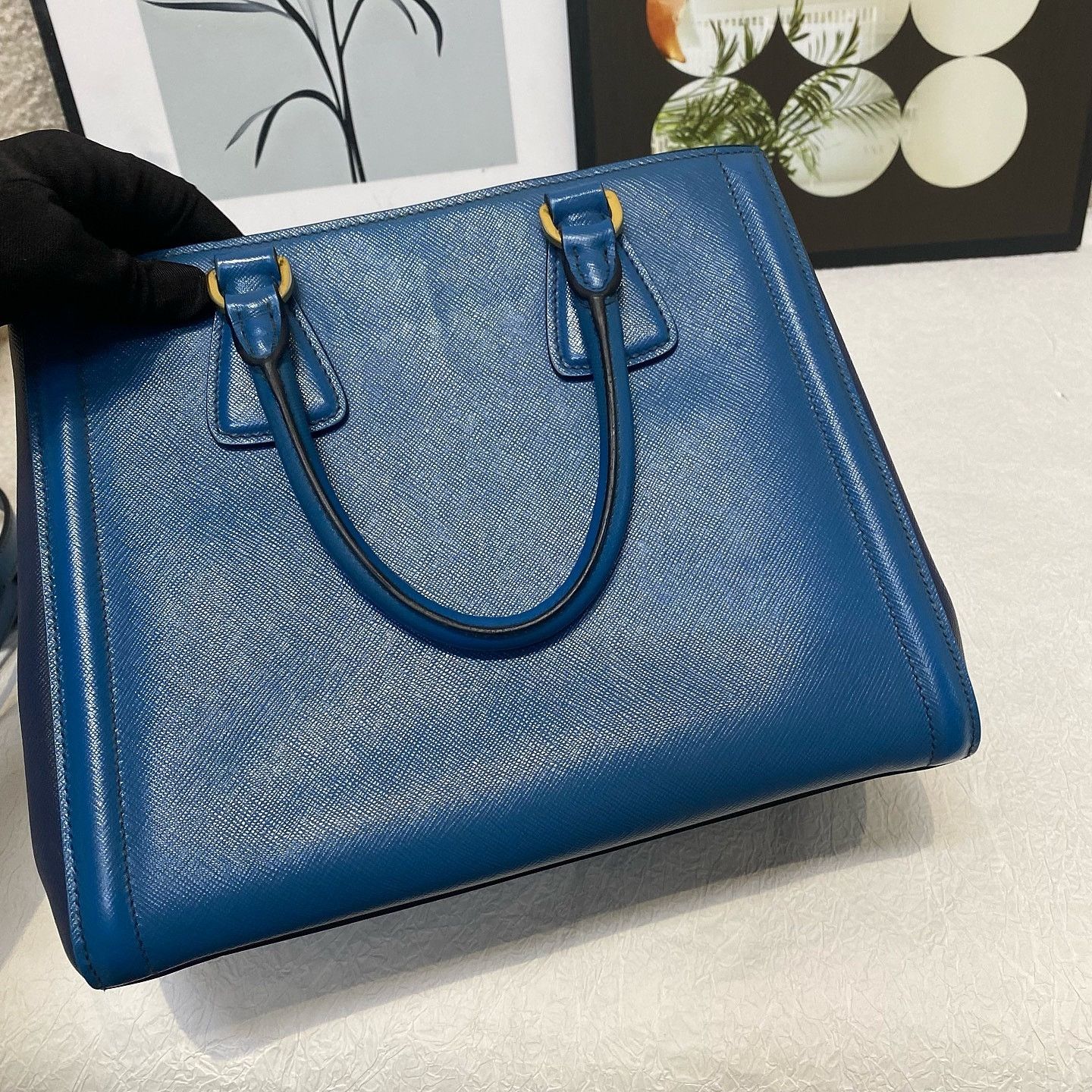 Prada Prada Saffiano Leather Handle Bag Blue ONE SIZE Size ONE SIZE - 15 Thumbnail