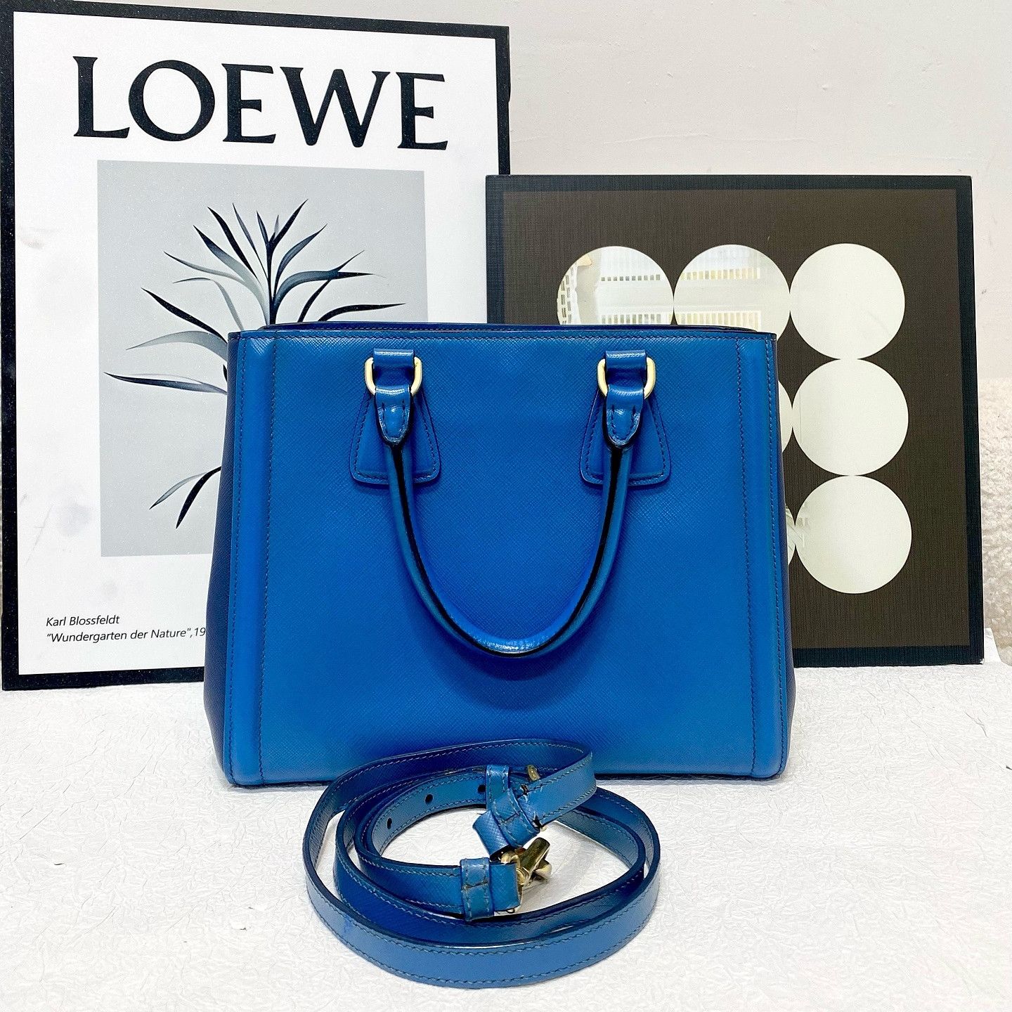 Prada Prada Saffiano Leather Handle Bag Blue ONE SIZE Size ONE SIZE - 3 Thumbnail
