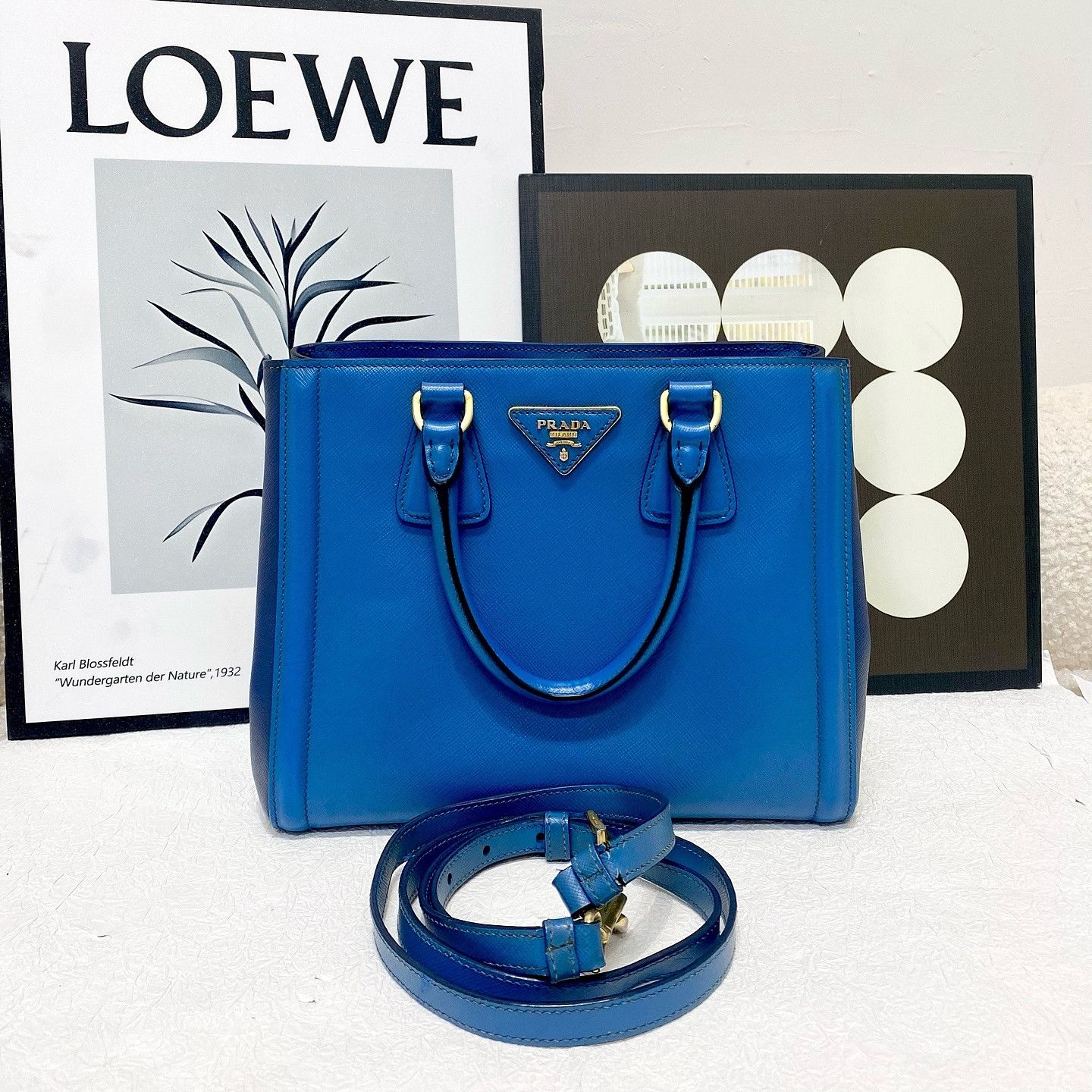Prada Prada Saffiano Leather Handle Bag Blue ONE SIZE Size ONE SIZE - 2 Thumbnail