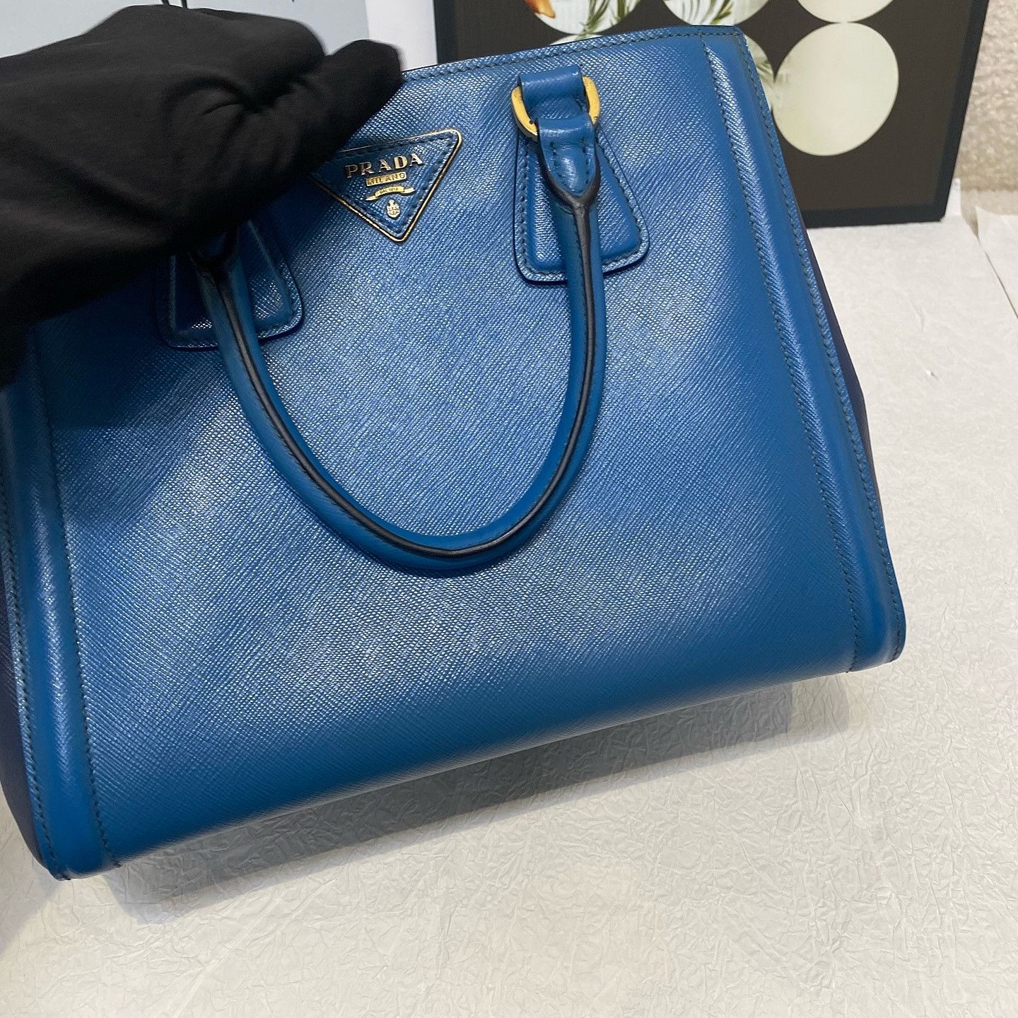 Prada Prada Saffiano Leather Handle Bag Blue ONE SIZE Size ONE SIZE - 11 Thumbnail