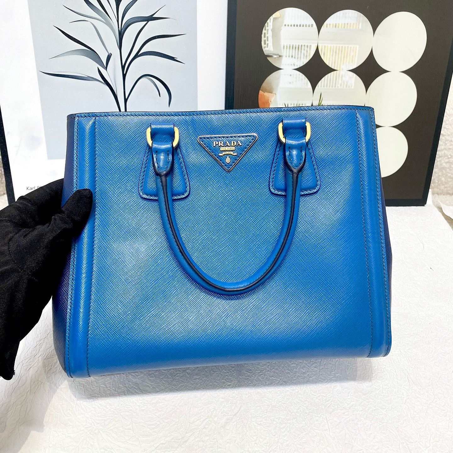 Prada Prada Saffiano Leather Handle Bag Blue ONE SIZE Size ONE SIZE - 9 Thumbnail