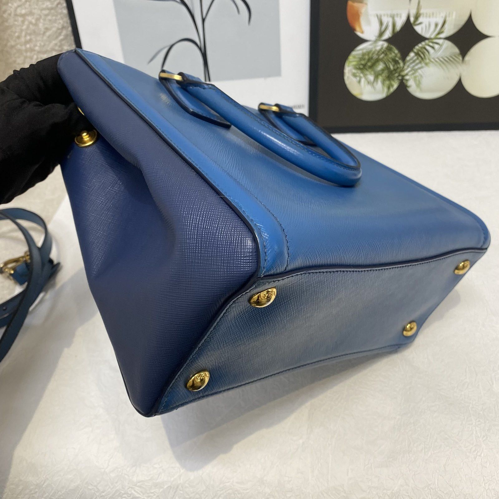 Prada Prada Saffiano Leather Handle Bag Blue ONE SIZE Size ONE SIZE - 14 Thumbnail