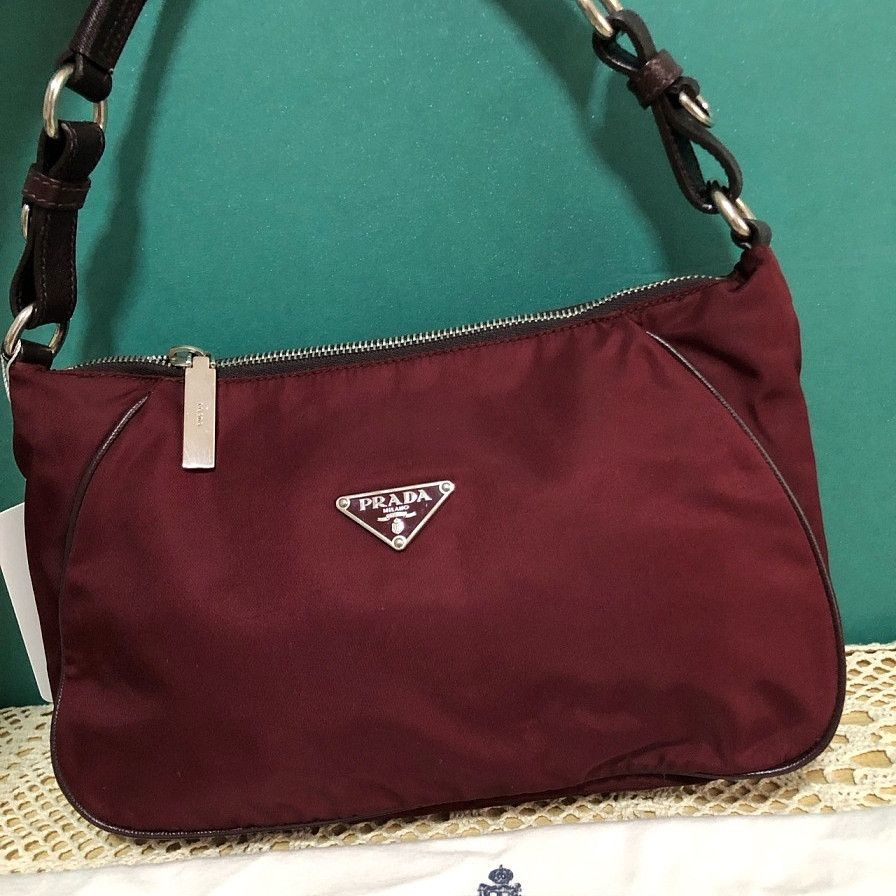 Prada Prada Burgundy Nylon Shoulder Bag Size ONE SIZE - 6 Thumbnail