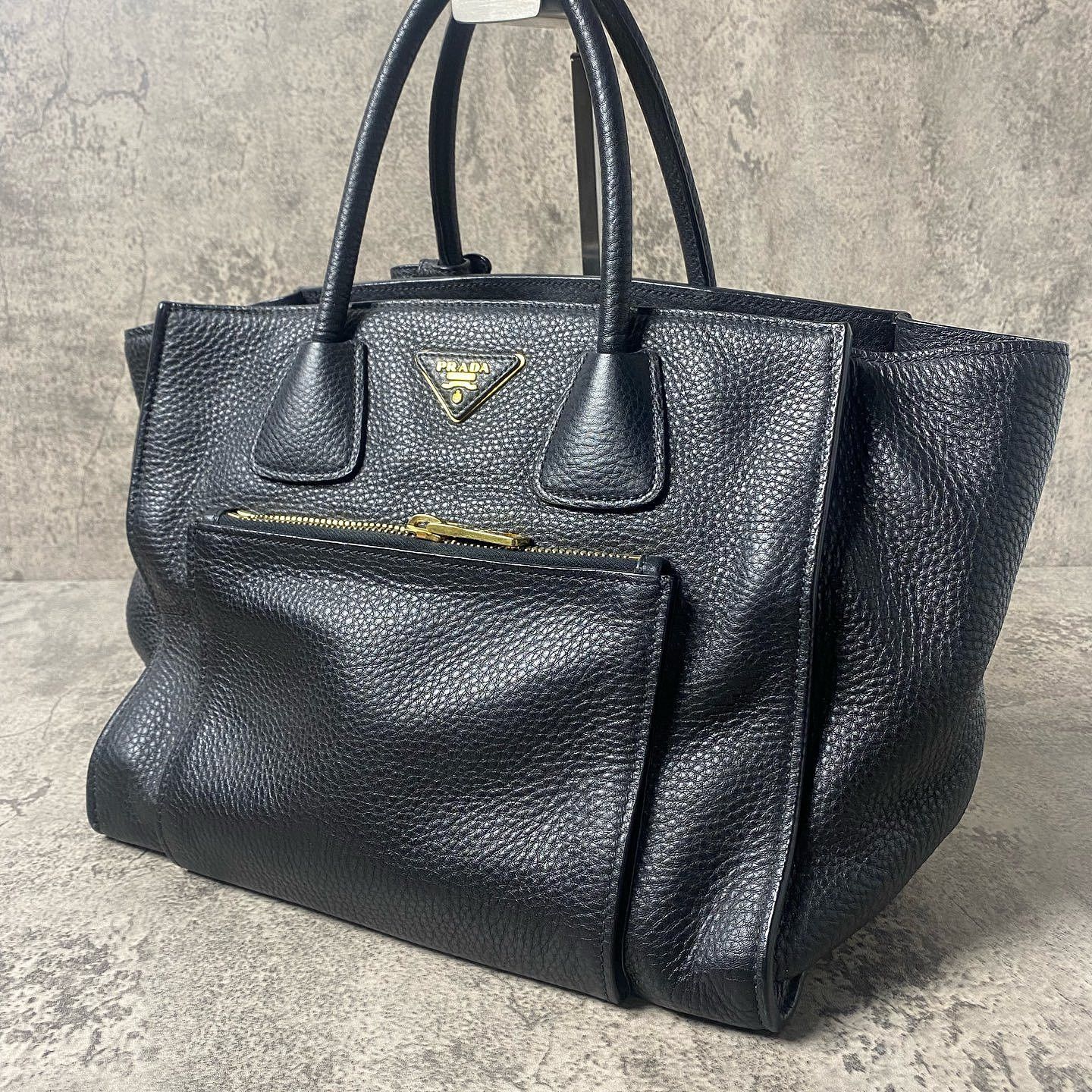 Prada Prada Black Pebbled Leather Handle Bag Size ONE SIZE - 15 Thumbnail