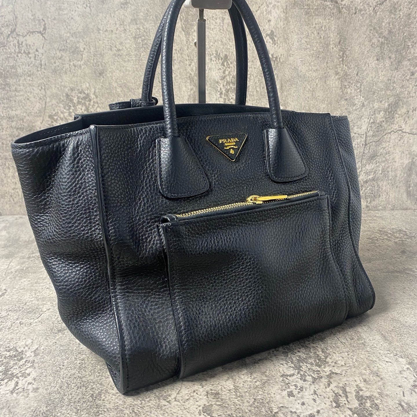 Prada Prada Black Pebbled Leather Handle Bag Size ONE SIZE - 7 Thumbnail