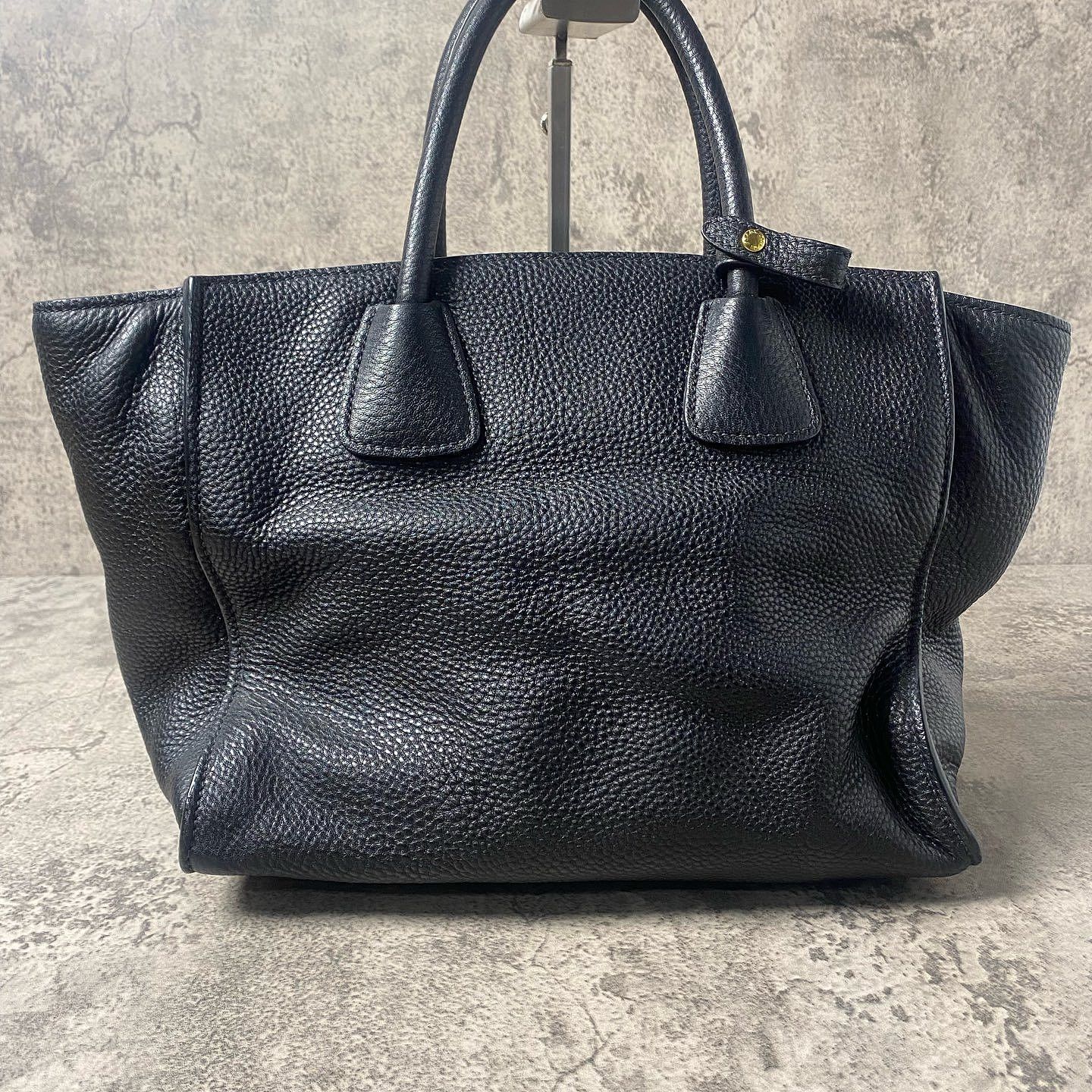 Prada Prada Black Pebbled Leather Handle Bag Size ONE SIZE - 3 Thumbnail