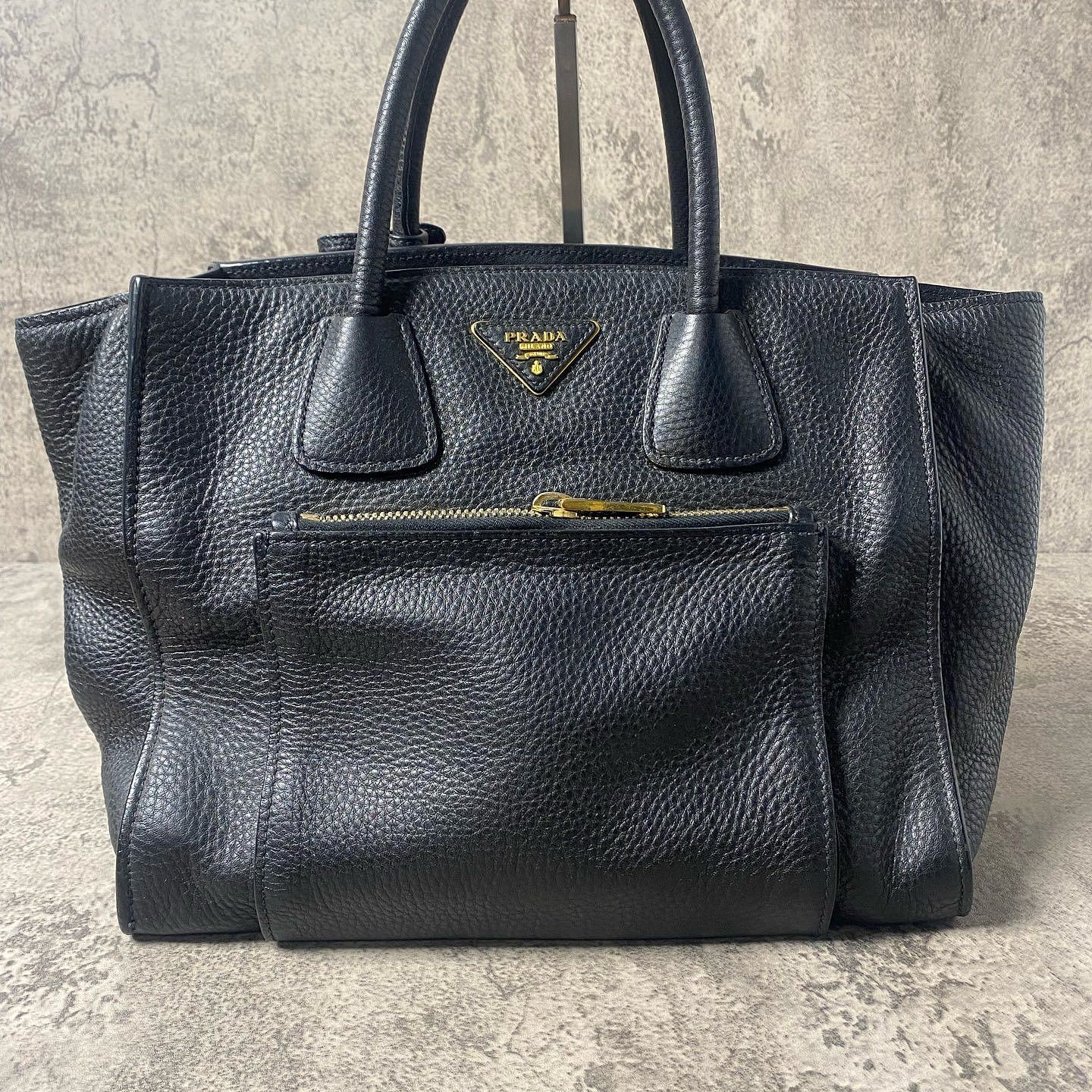 Prada Prada Black Pebbled Leather Handle Bag Size ONE SIZE - 6 Thumbnail
