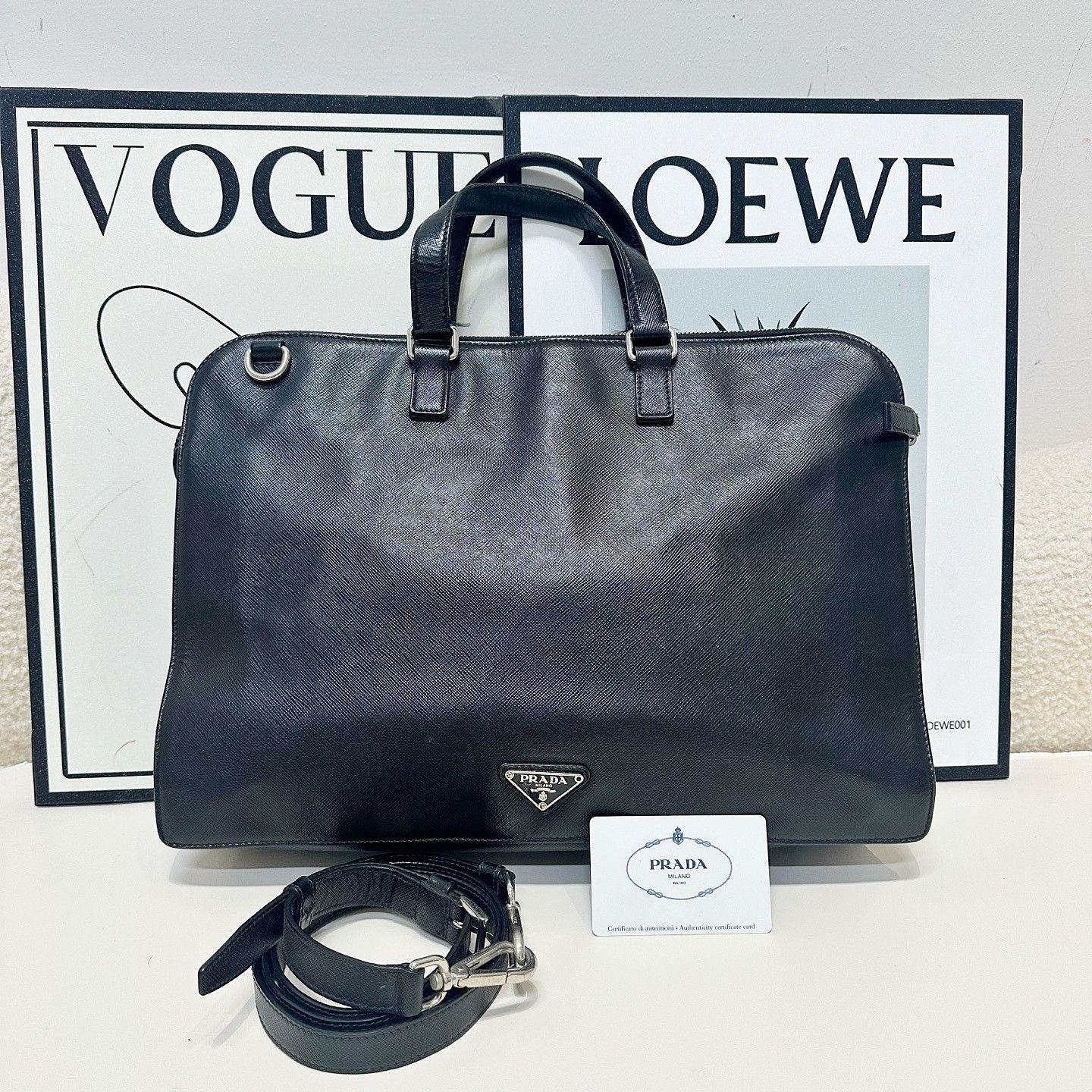 Prada Prada Saffiano Leather Briefcase Size ONE SIZE - 2 Thumbnail
