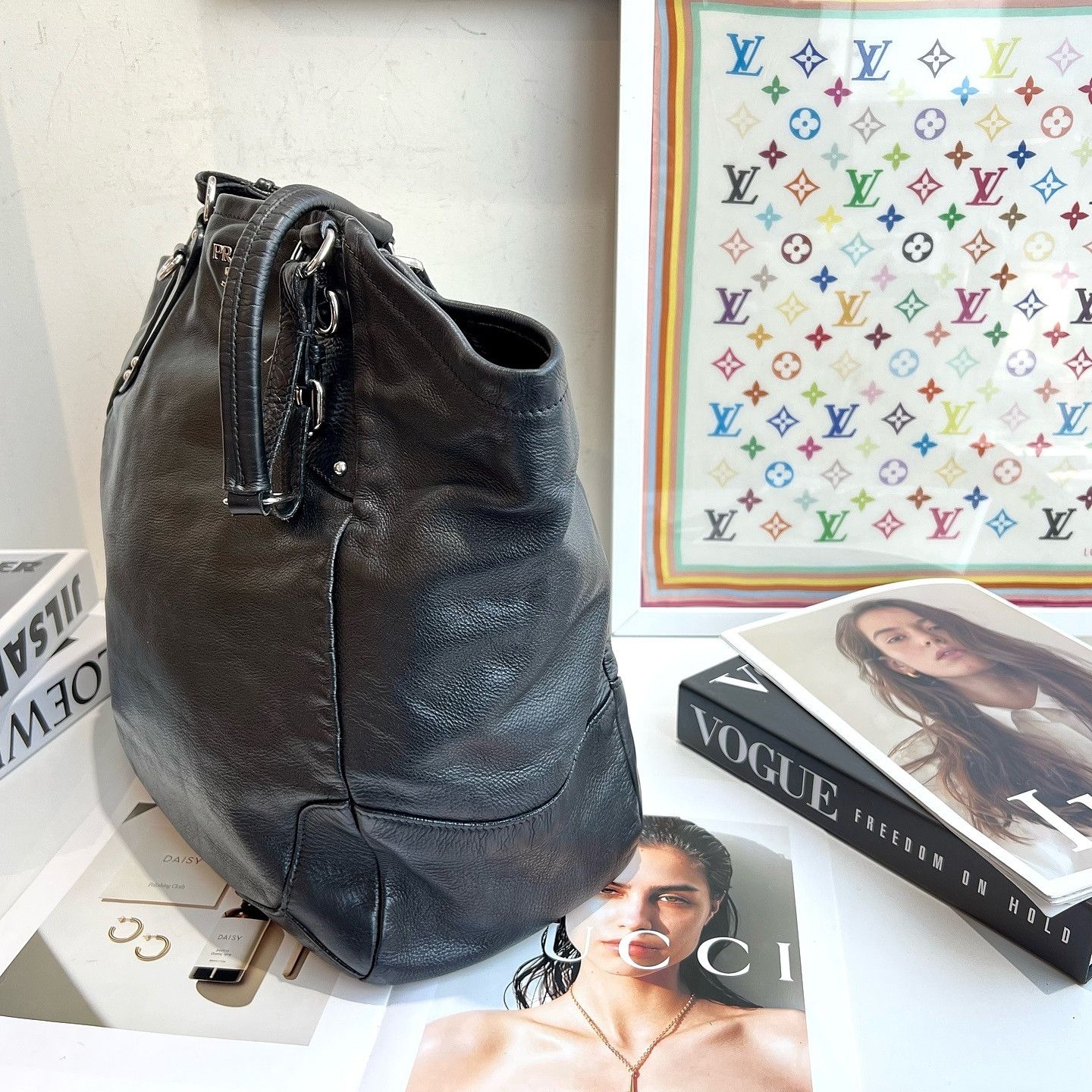 Prada PRADA Black Leather Tote Bag Size ONE SIZE - 7 Thumbnail