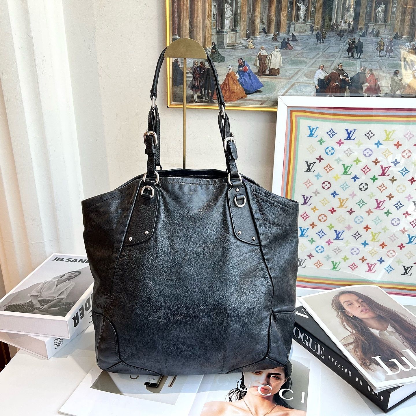 Prada PRADA Black Leather Tote Bag Size ONE SIZE - 3 Thumbnail