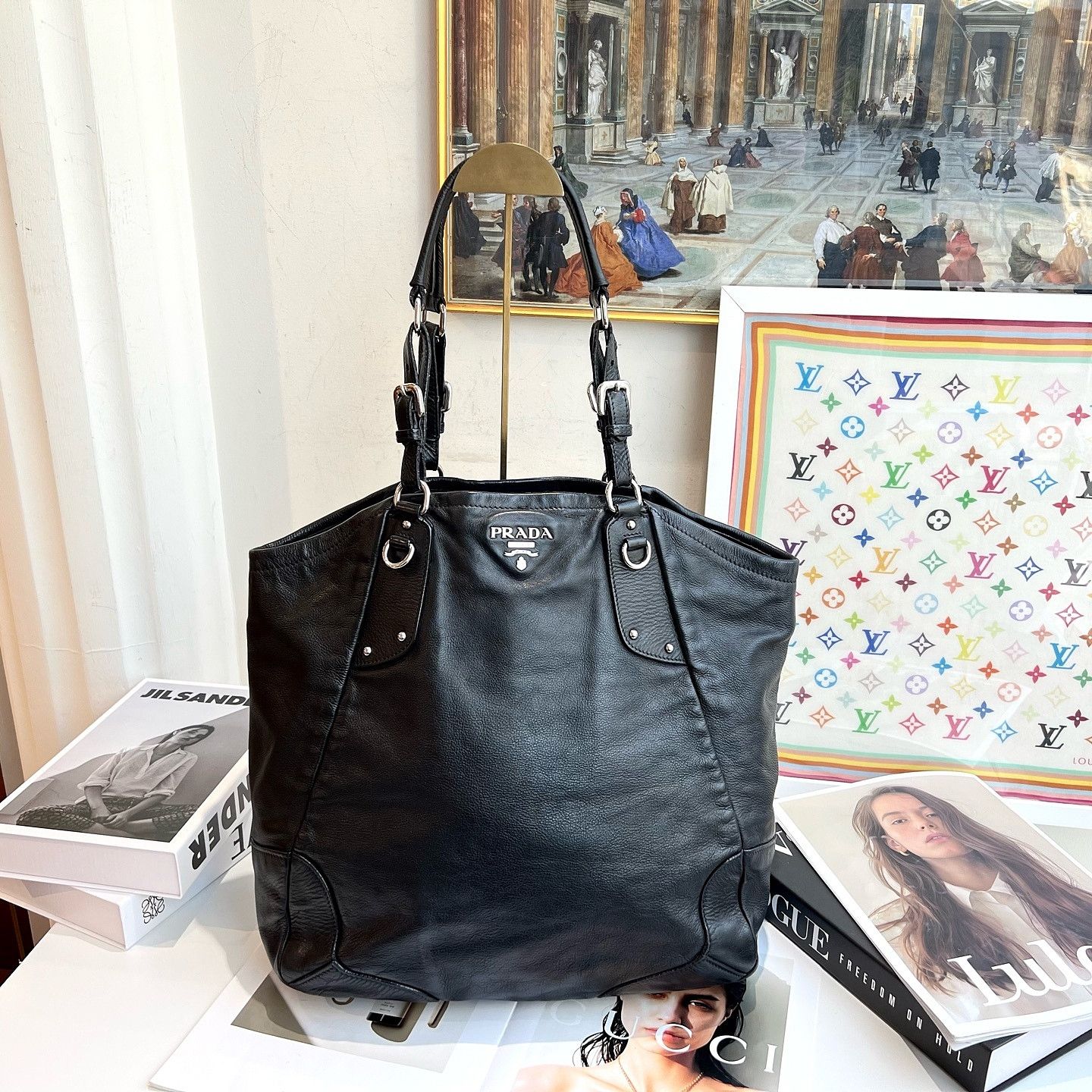 Prada PRADA Black Leather Tote Bag Size ONE SIZE - 2 Thumbnail