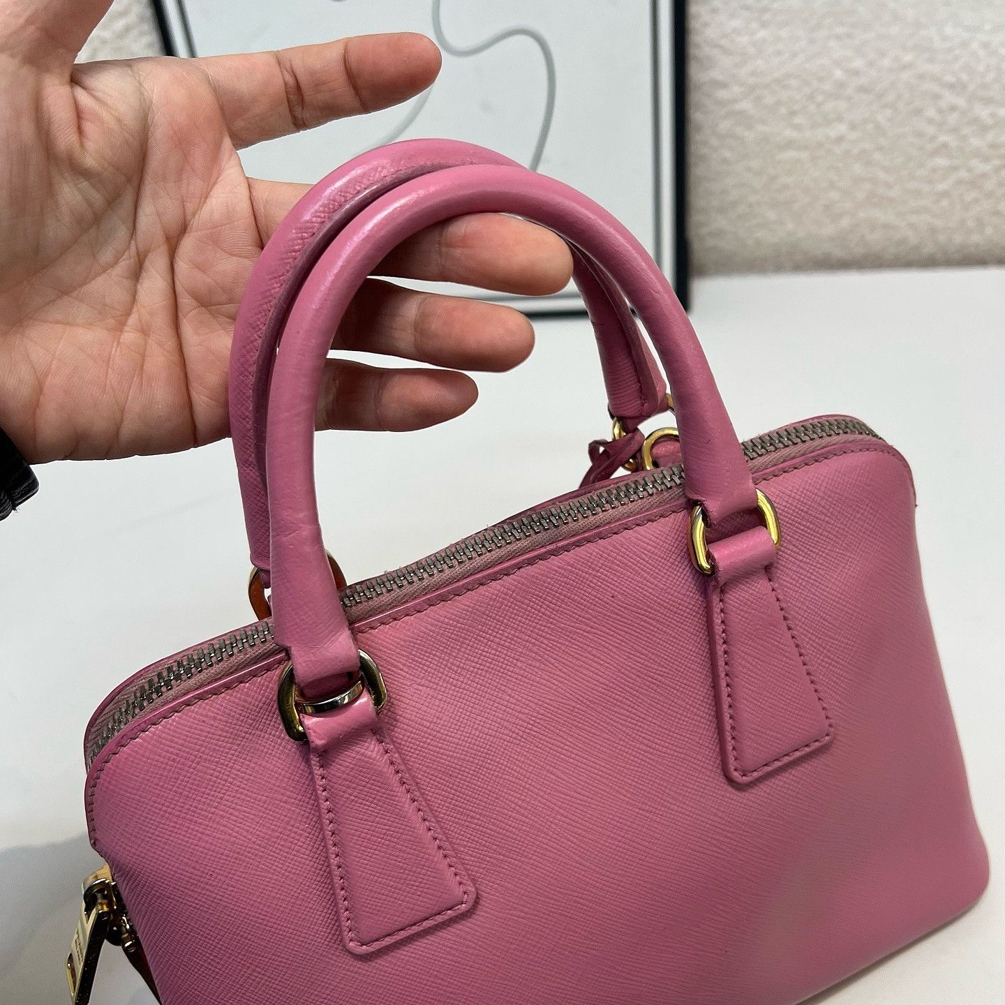 Prada Prada Pink Saffiano Leather Handle Bag One Size Size ONE SIZE - 17 Thumbnail