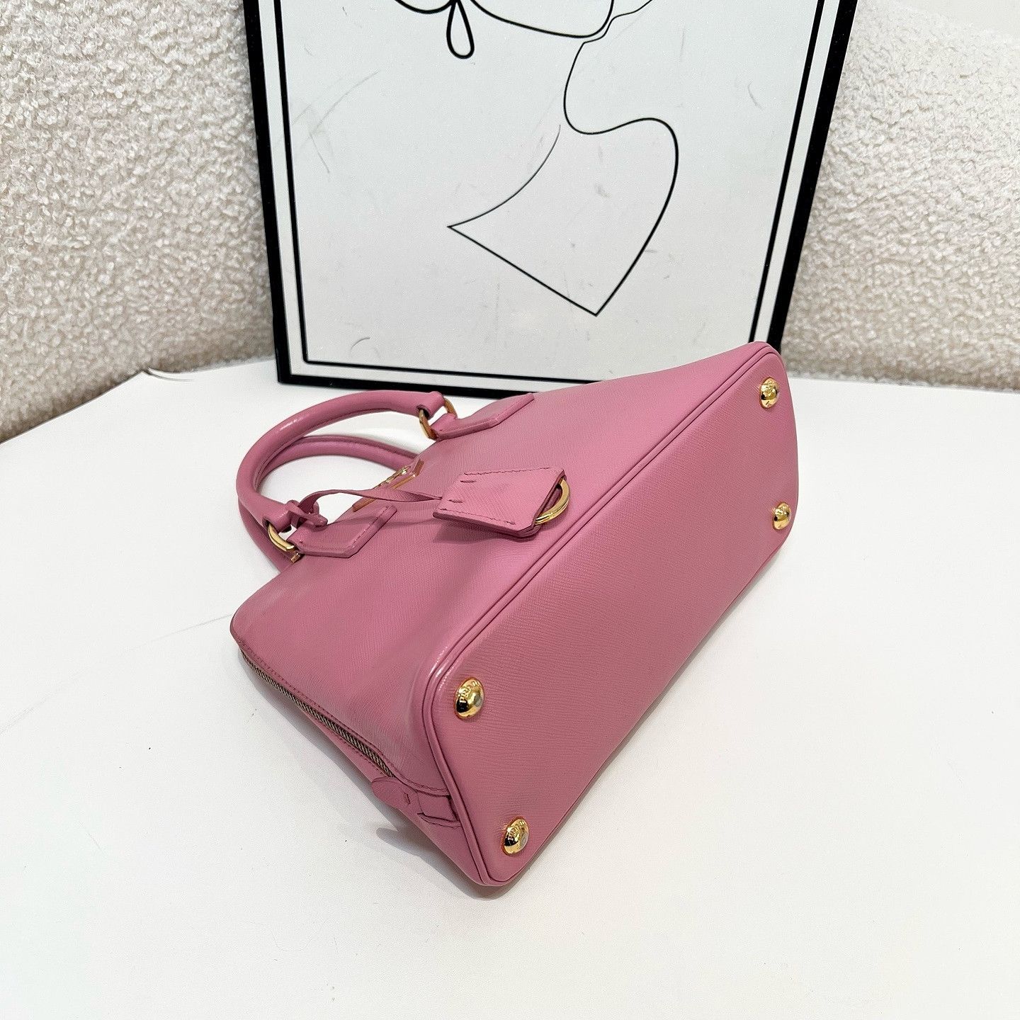 Prada Prada Pink Saffiano Leather Handle Bag One Size Size ONE SIZE - 6 Thumbnail