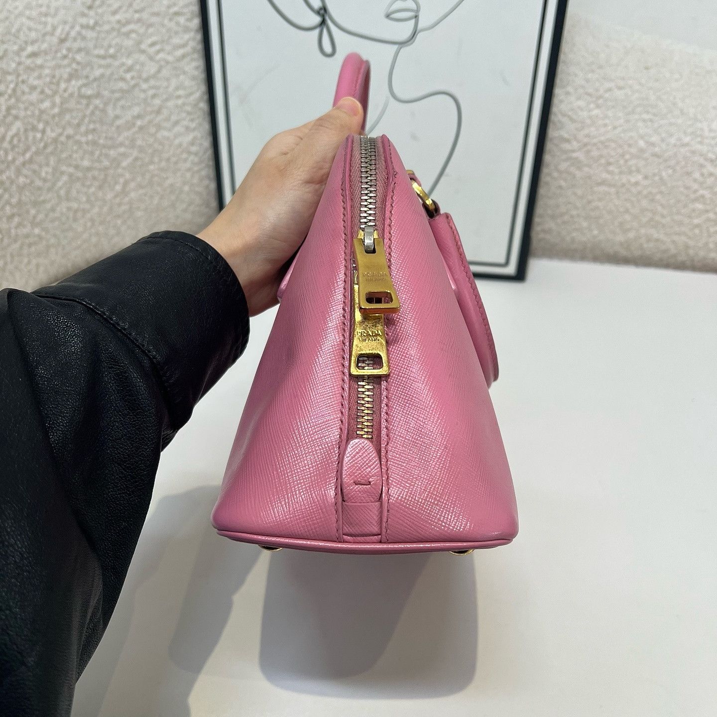 Prada Prada Pink Saffiano Leather Handle Bag One Size Size ONE SIZE - 10 Thumbnail