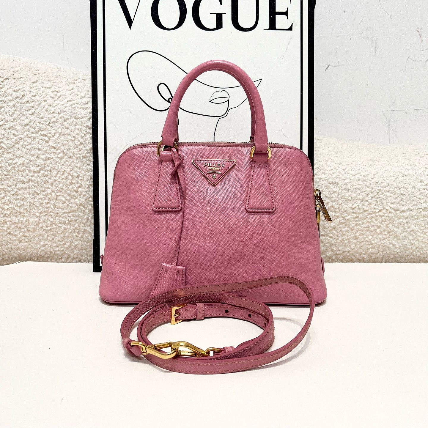 Prada Prada Pink Saffiano Leather Handle Bag One Size Size ONE SIZE - 2 Thumbnail