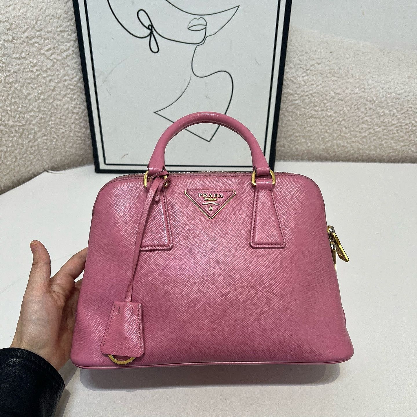 Prada Prada Pink Saffiano Leather Handle Bag One Size Size ONE SIZE - 8 Thumbnail