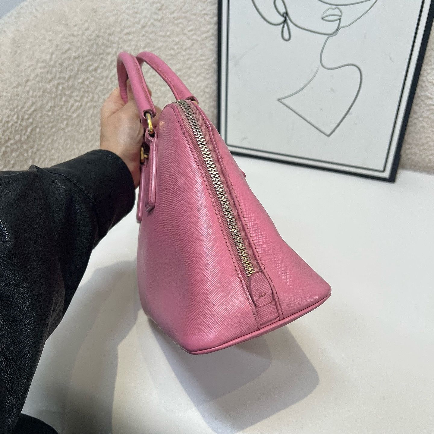 Prada Prada Pink Saffiano Leather Handle Bag One Size Size ONE SIZE - 12 Thumbnail