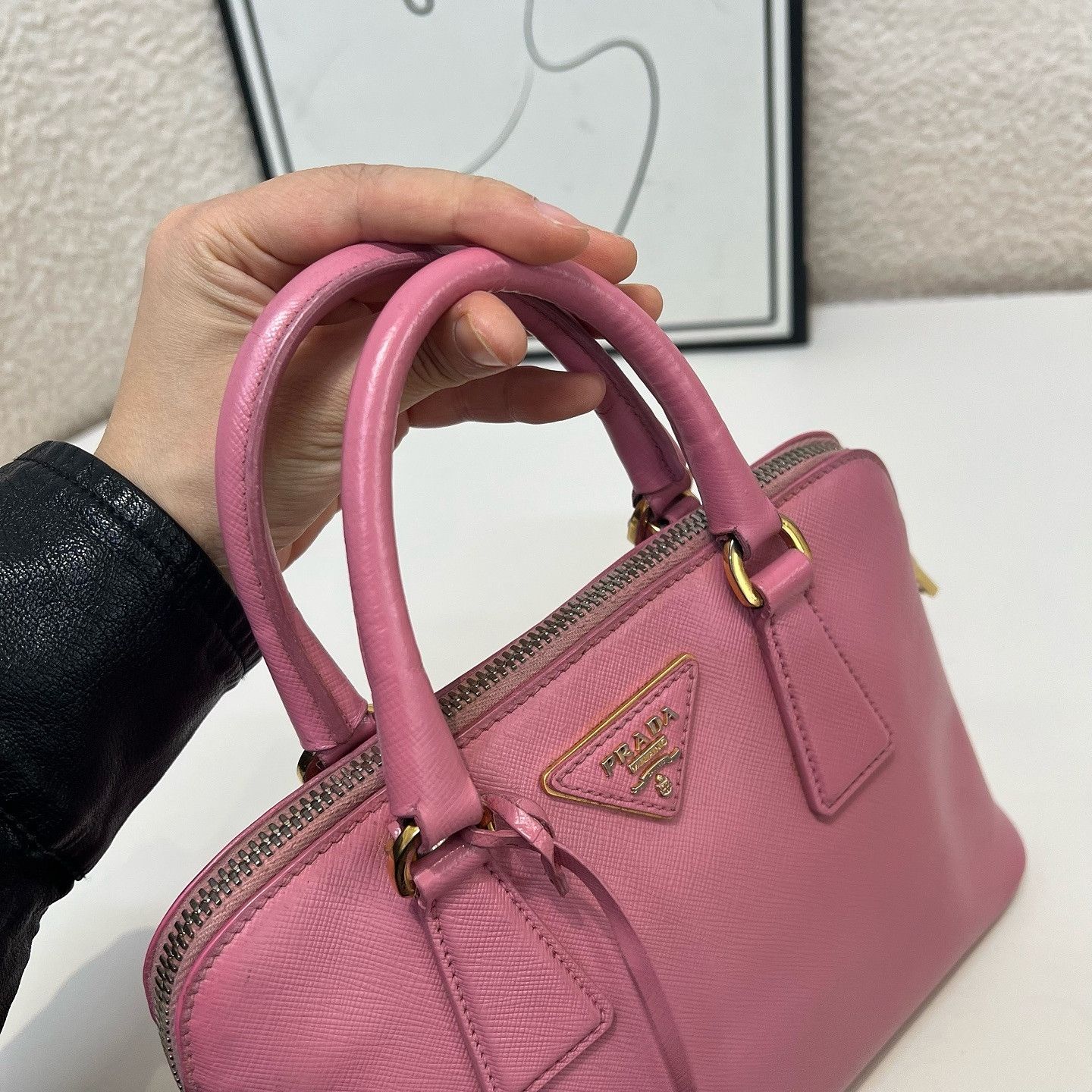 Prada Prada Pink Saffiano Leather Handle Bag One Size Size ONE SIZE - 18 Thumbnail