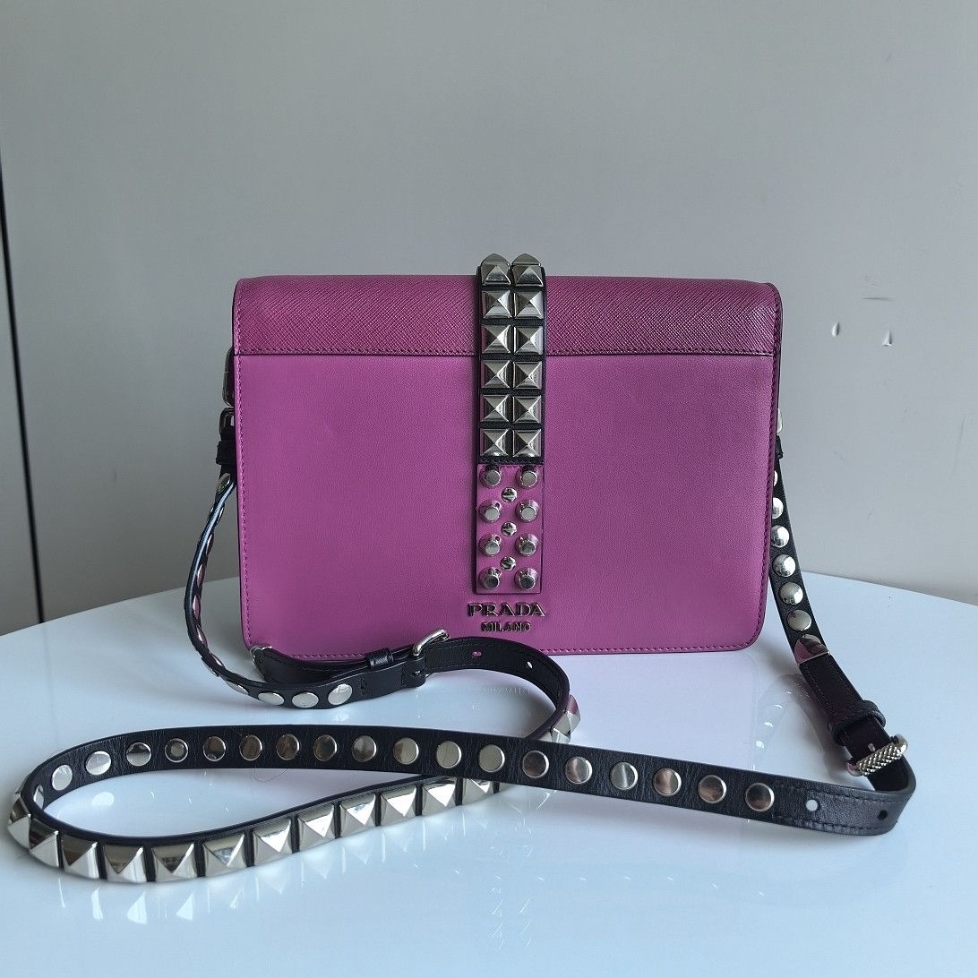 Prada Prada Pink Studded Shoulder Bag Size ONE SIZE - 3 Thumbnail