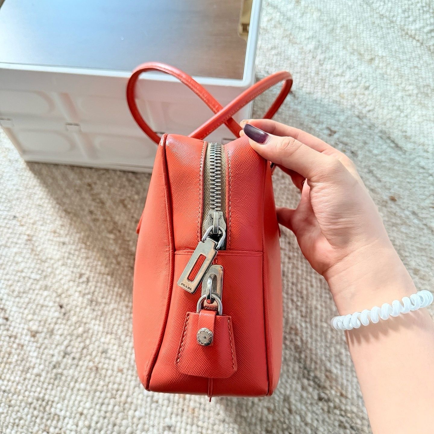 Prada Prada Orange Saffiano Leather Handle Bag Size ONE SIZE - 5 Thumbnail