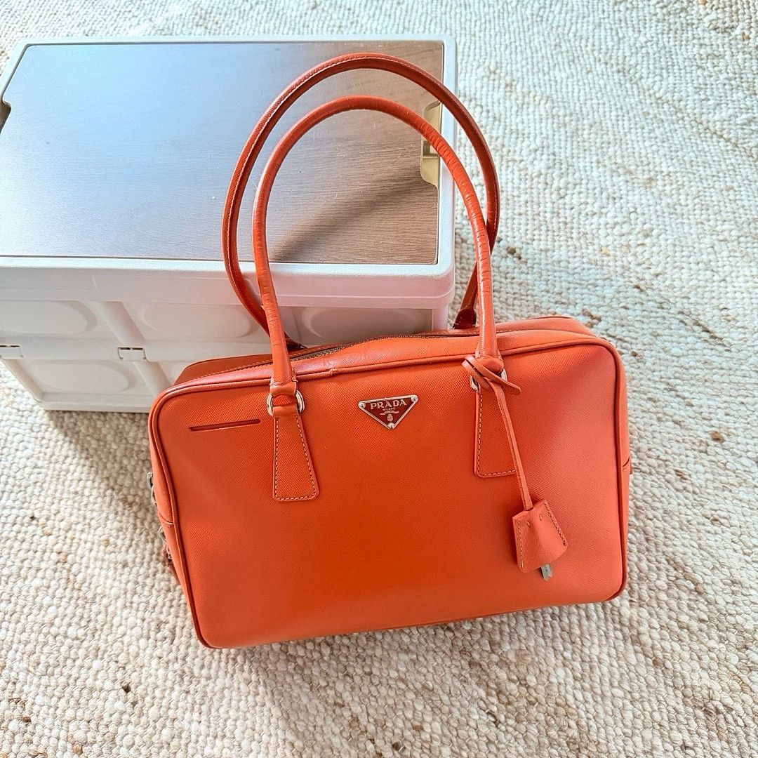 Prada Prada Orange Saffiano Leather Handle Bag Size ONE SIZE - 2 Thumbnail